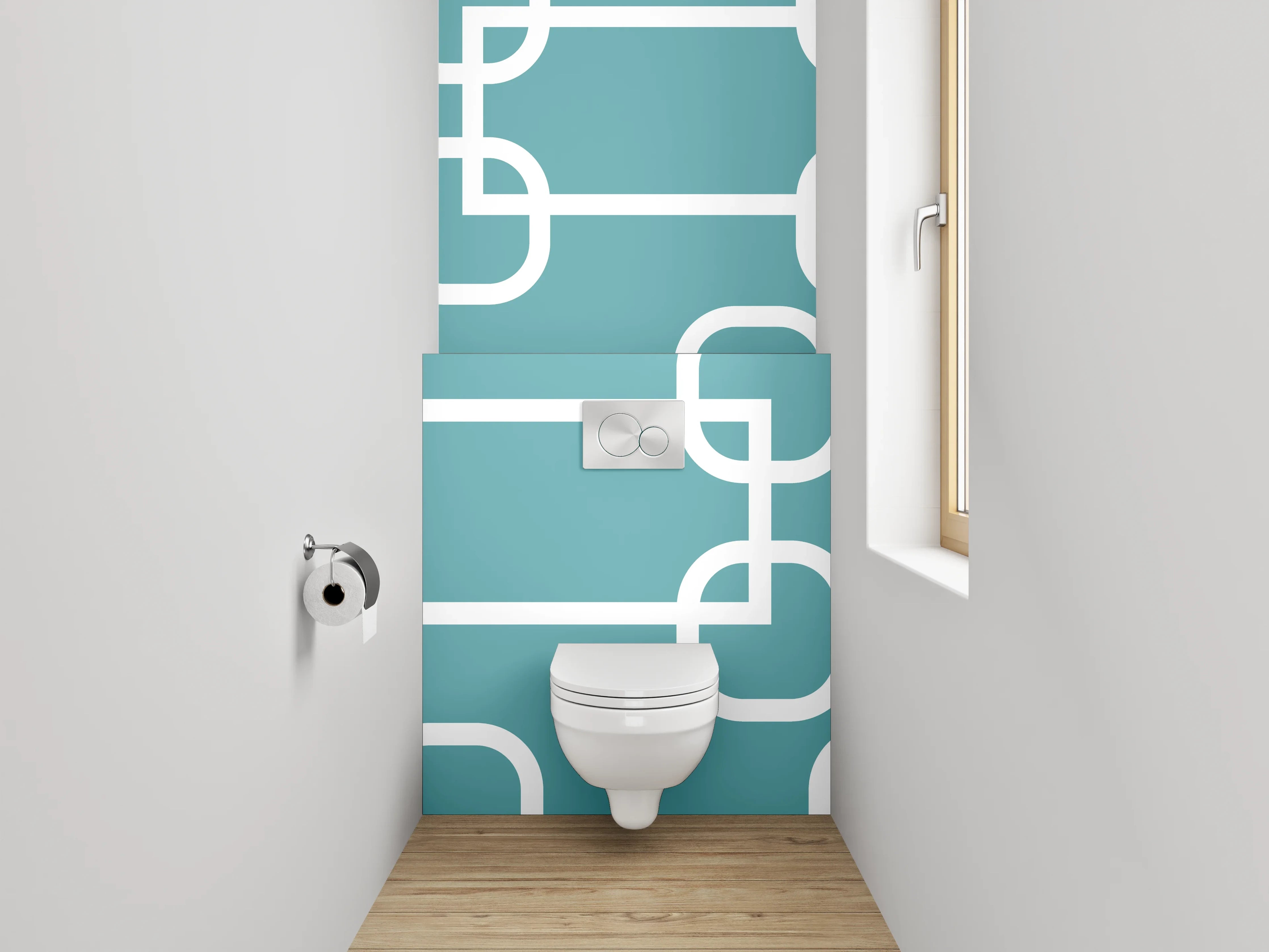 WC-Rückwand - Geometrisches Retro-Muster Türkis Weiß