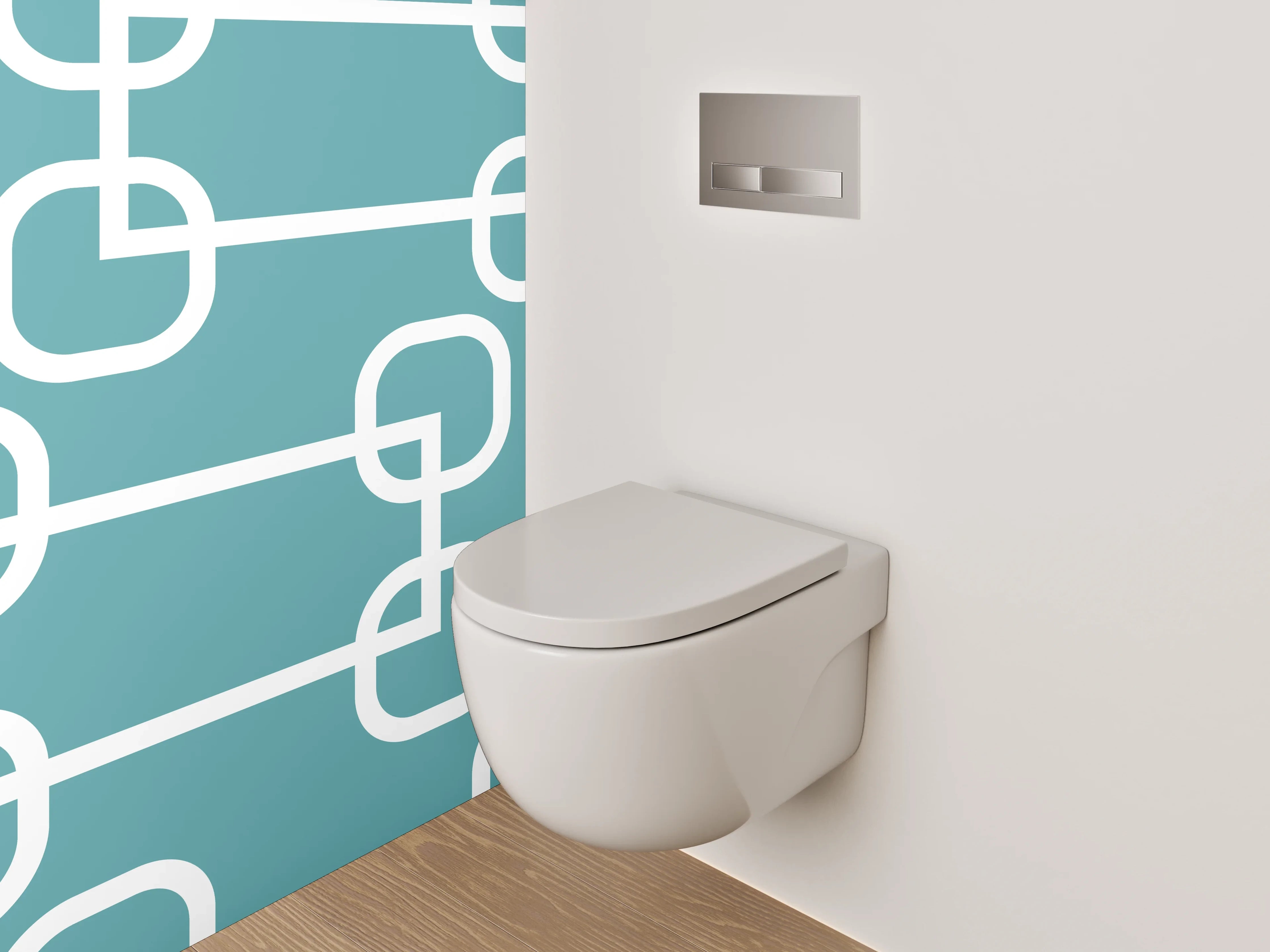 WC-Rückwand - Geometrisches Retro-Muster Türkis Weiß
