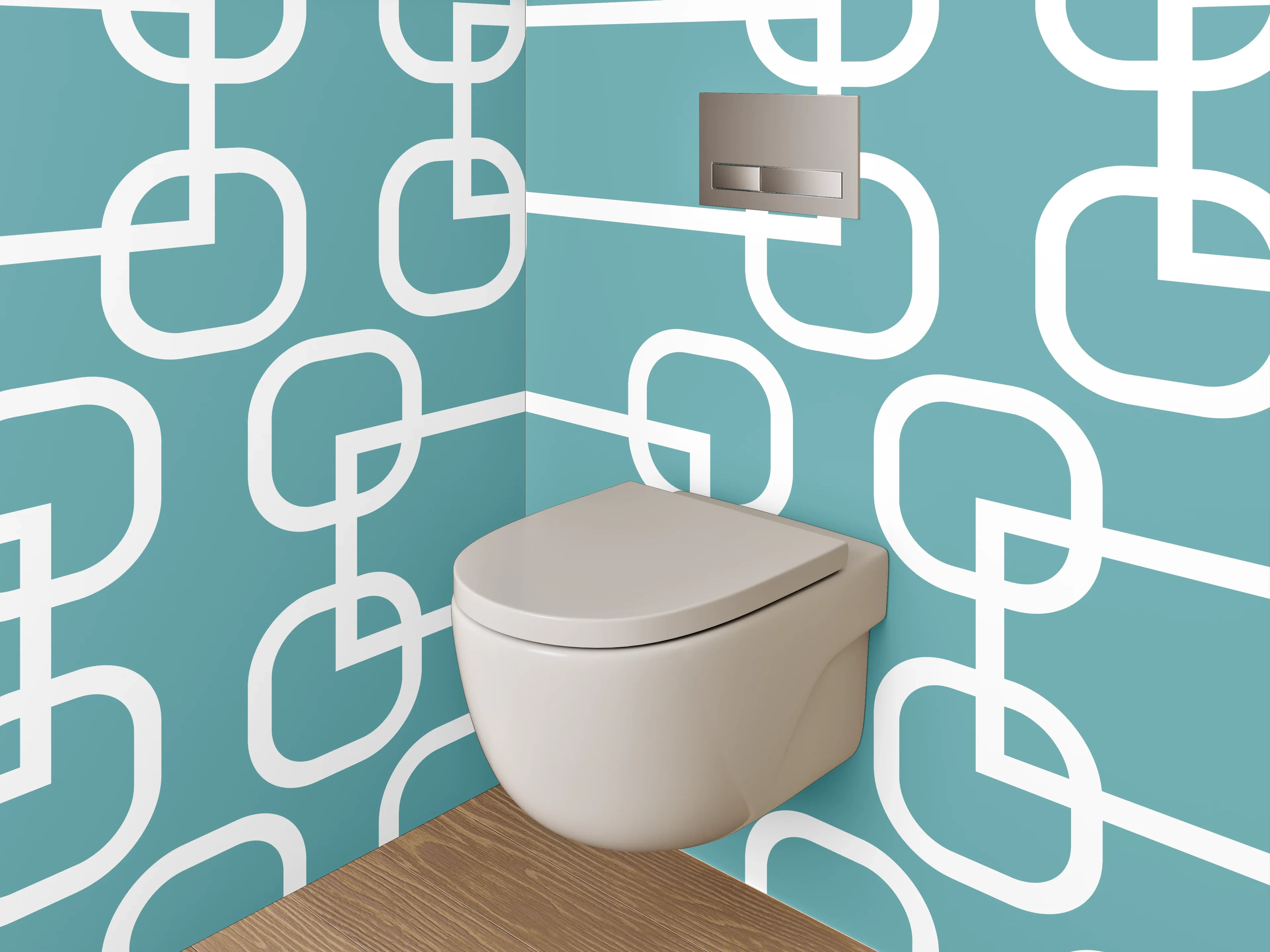 WC-Rückwand - Geometrisches Retro-Muster Türkis Weiß