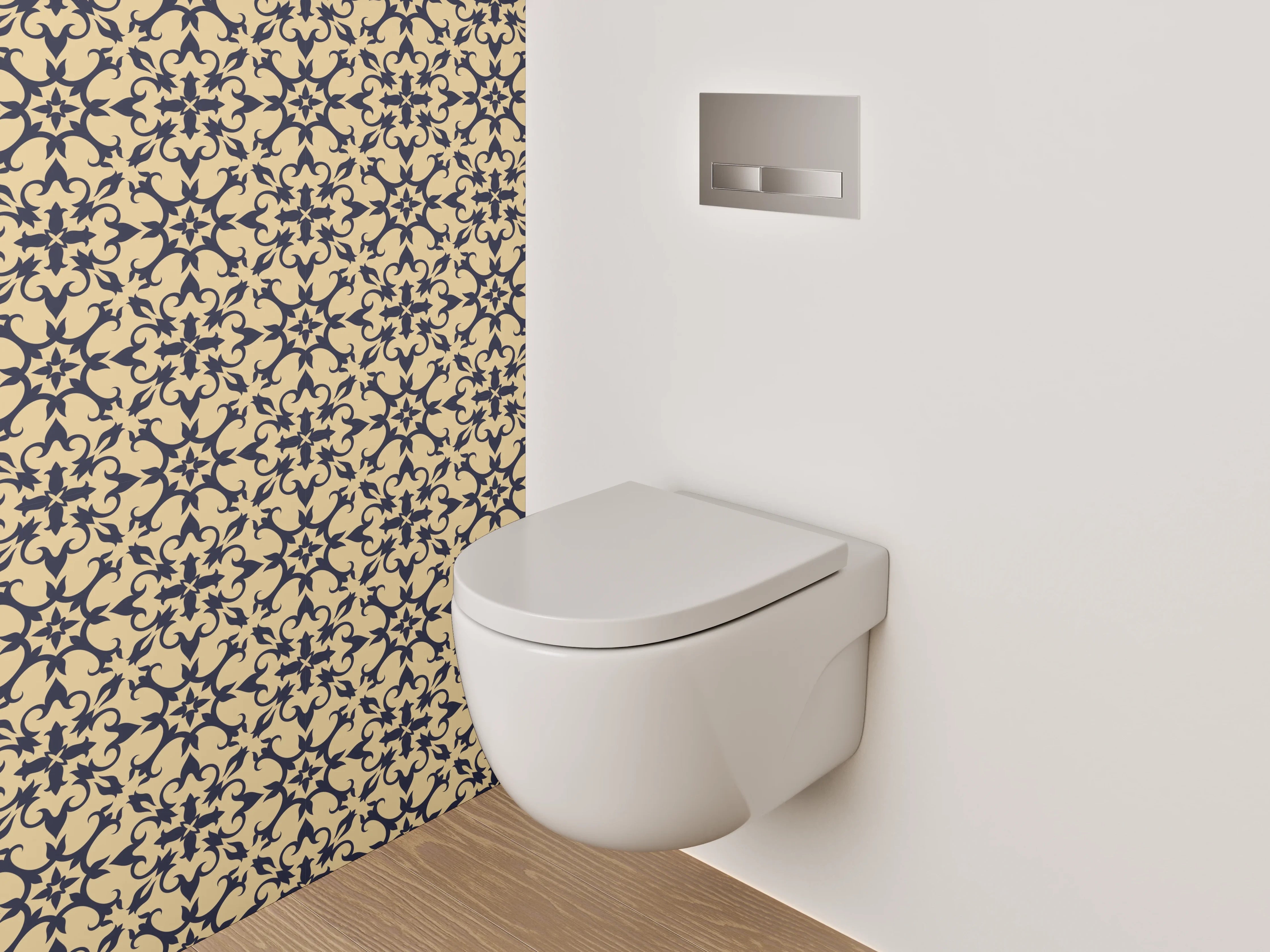 WC-Rückwand - Geometrisches Retro-Muster beige schwarz