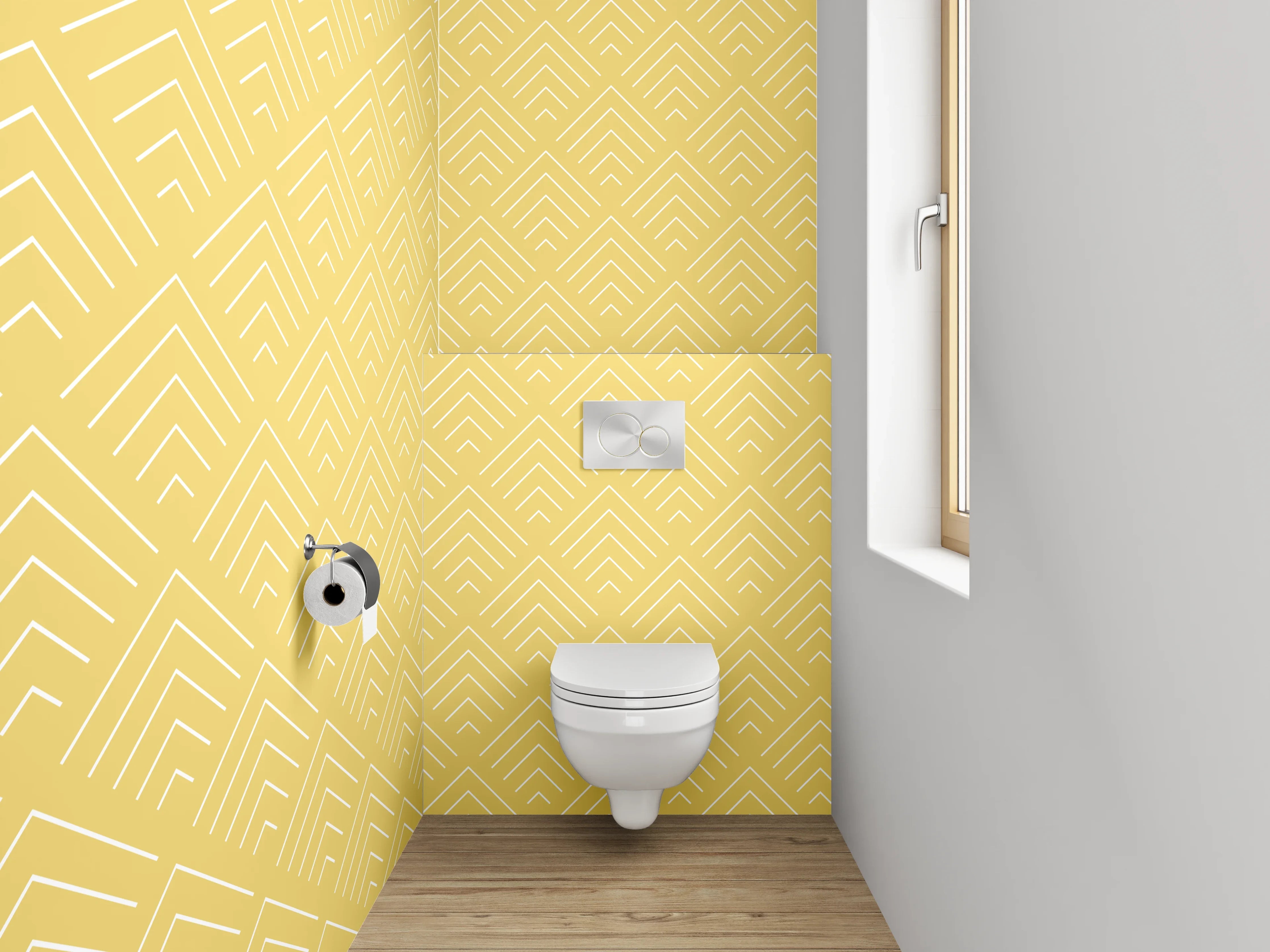 WC-Rückwand - Geometrisches Retro-Muster in Gelb