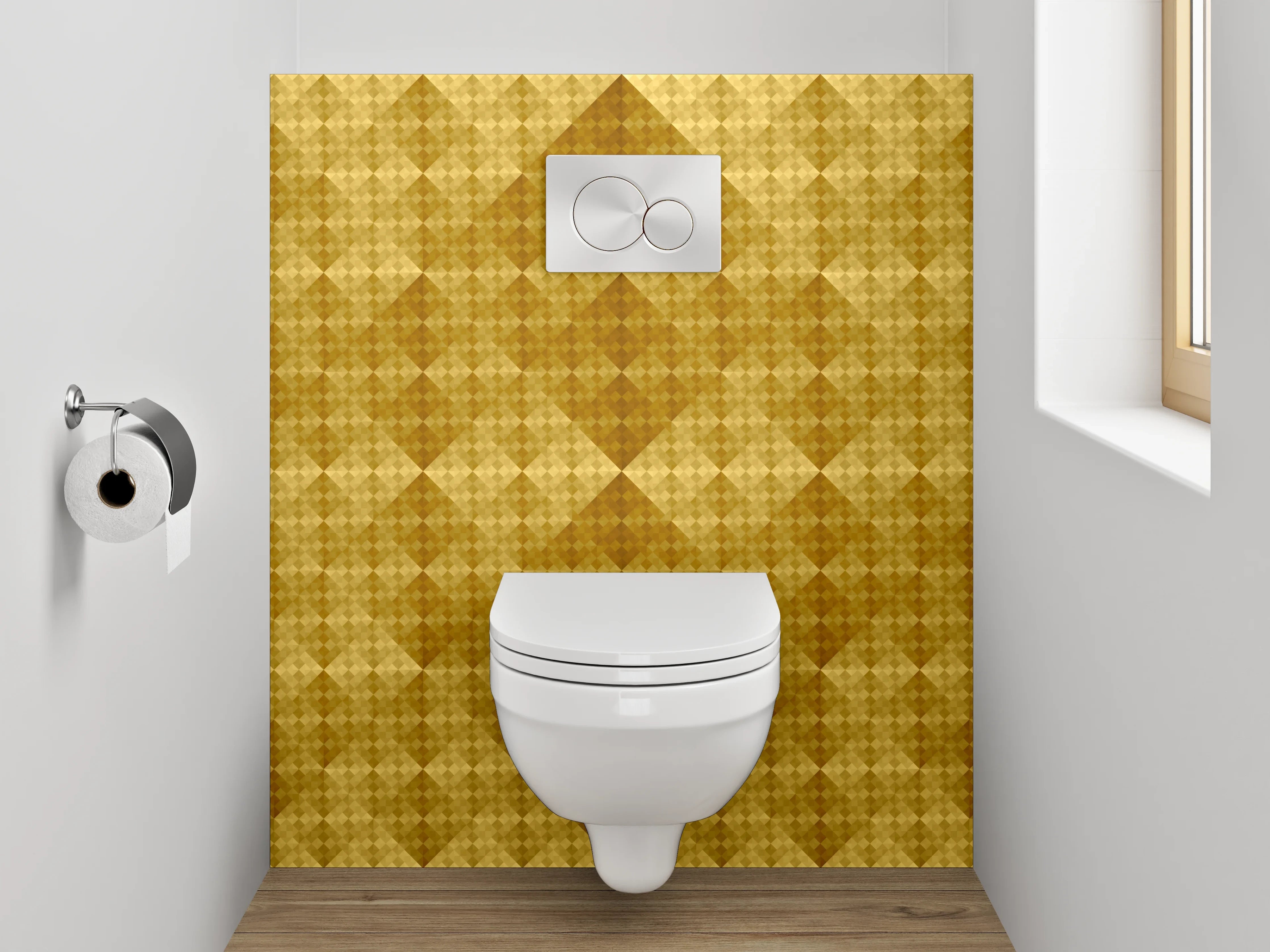 WC-Rückwand - Geometrisches Retro-Muster in Goldtönen