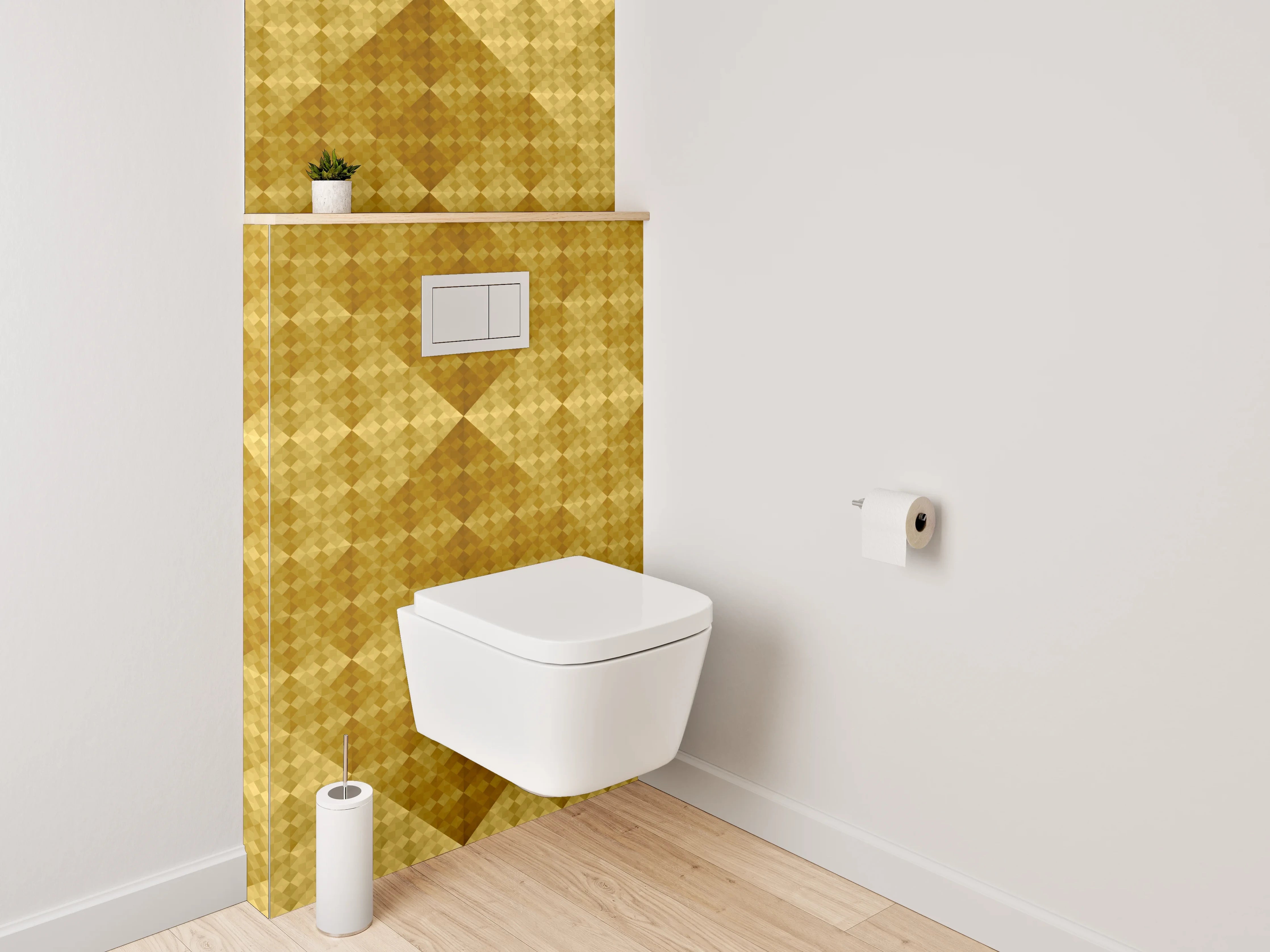 WC-Rückwand - Geometrisches Retro-Muster in Goldtönen