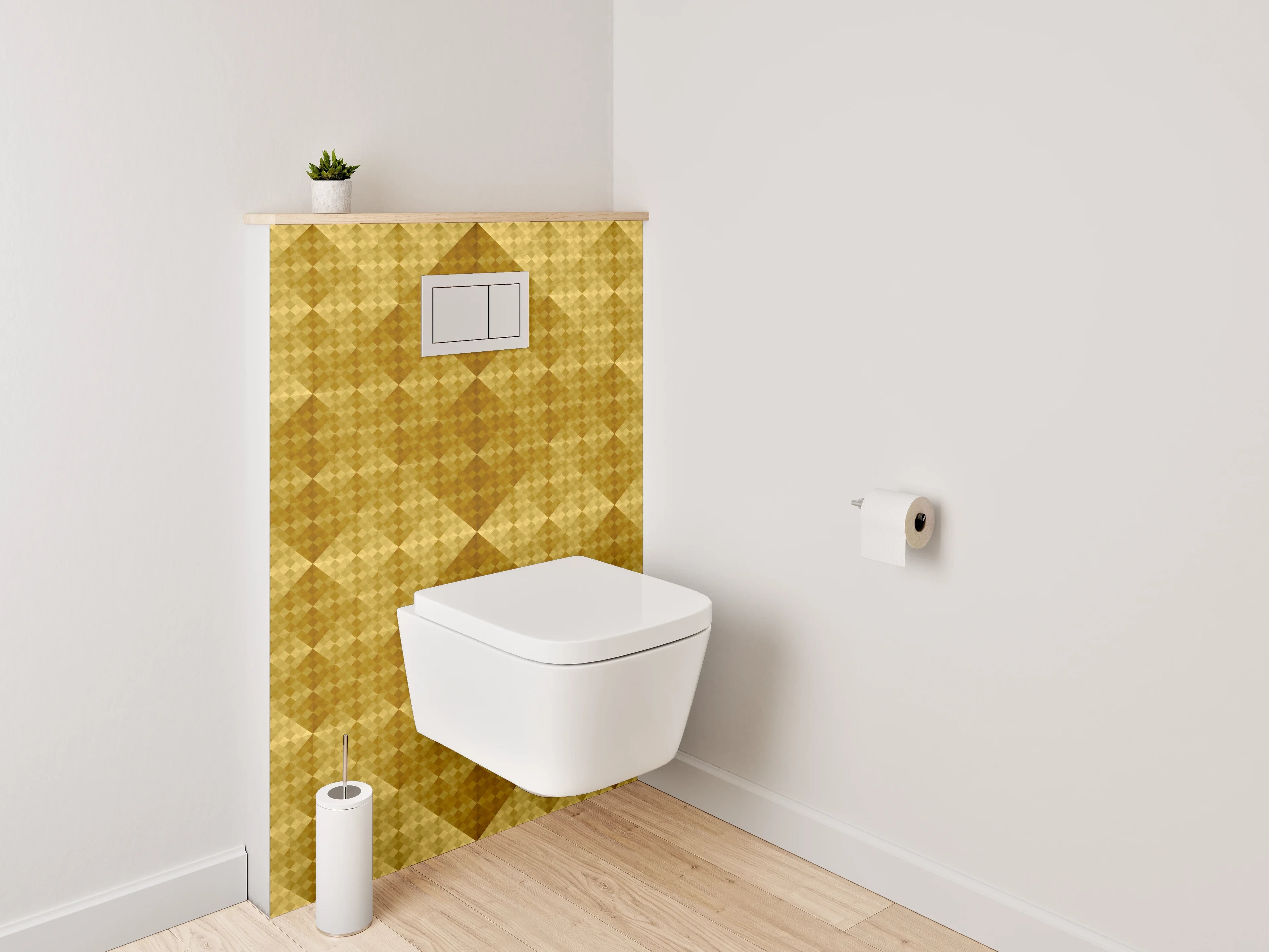 WC-Rückwand - Geometrisches Retro-Muster in Goldtönen