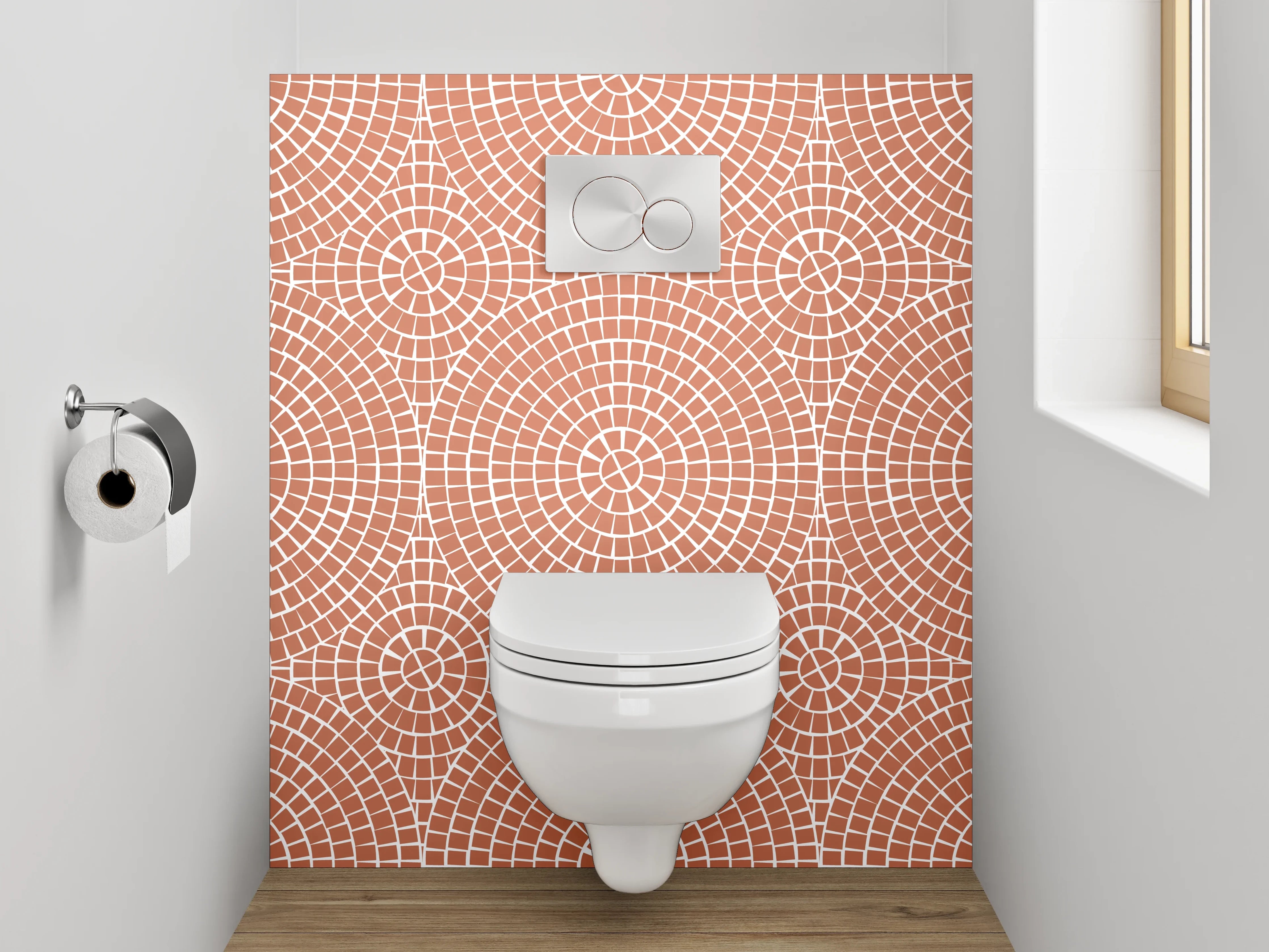 WC-Rückwand - Geometrisches Retro-Muster in Orange