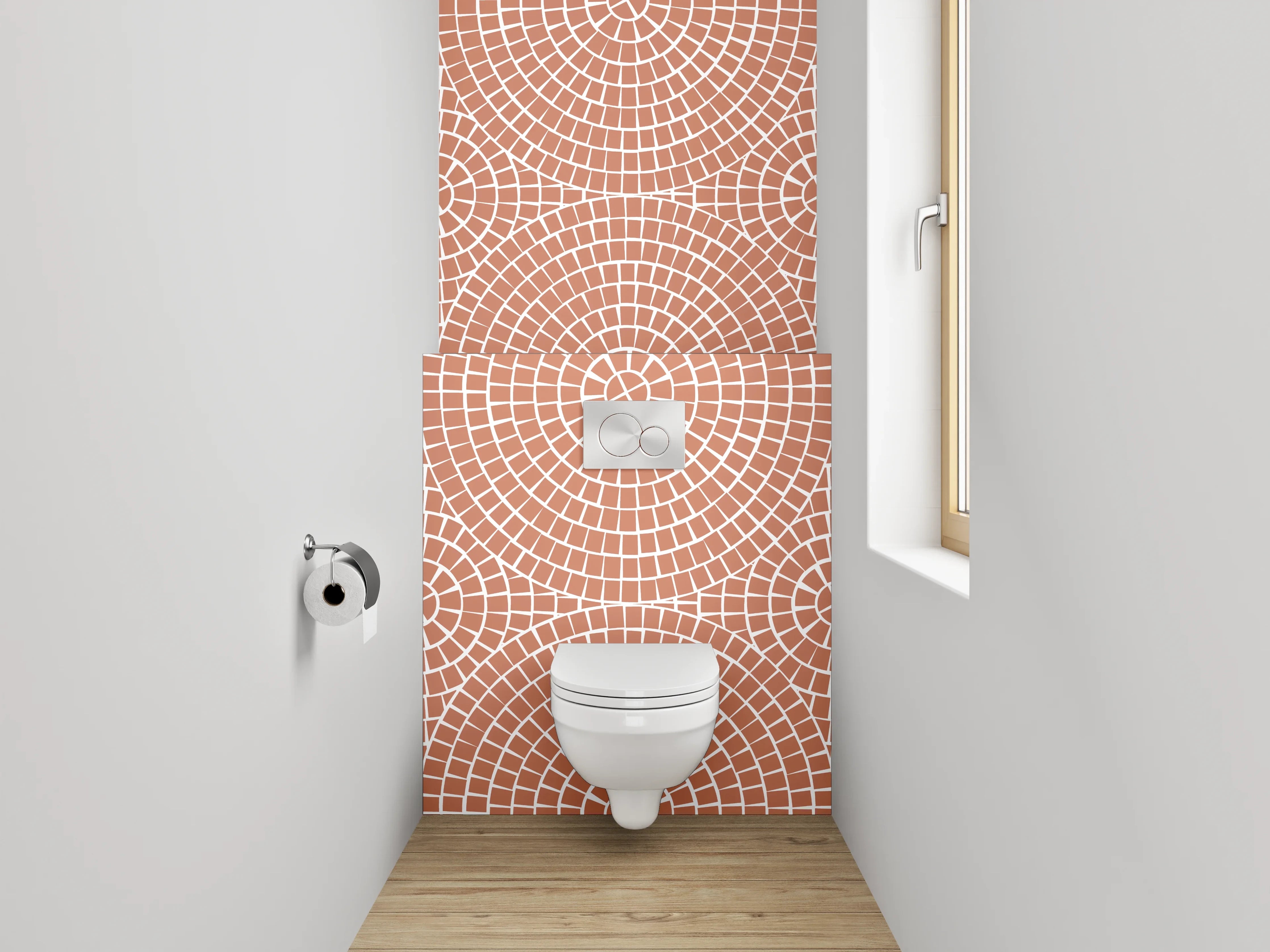 WC-Rückwand - Geometrisches Retro-Muster in Orange