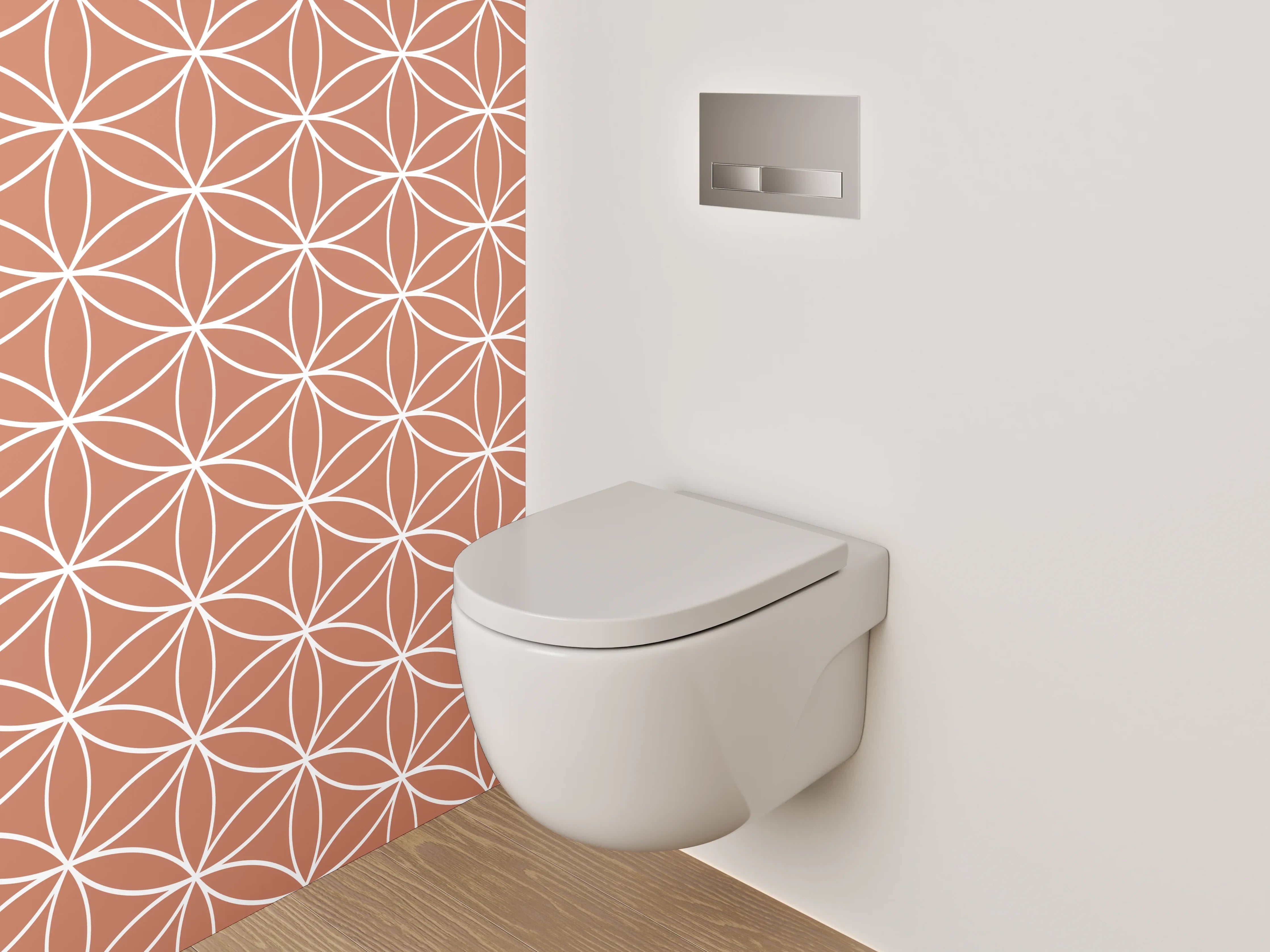 WC-Rückwand - Geometrisches Retro-Muster in Terrakotta