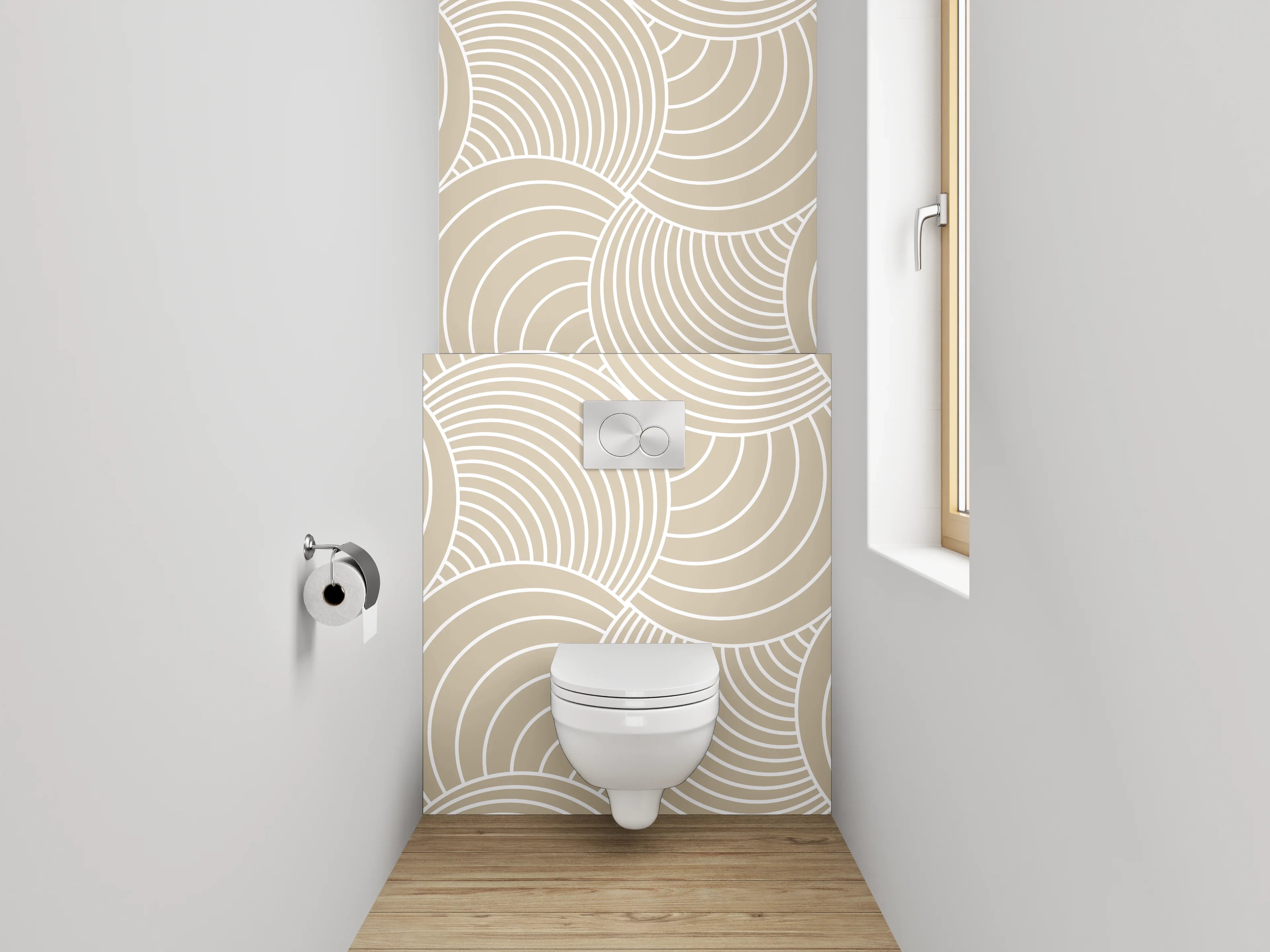 WC-Rückwand - Geometrisches Wellenmuster Beige Weiß