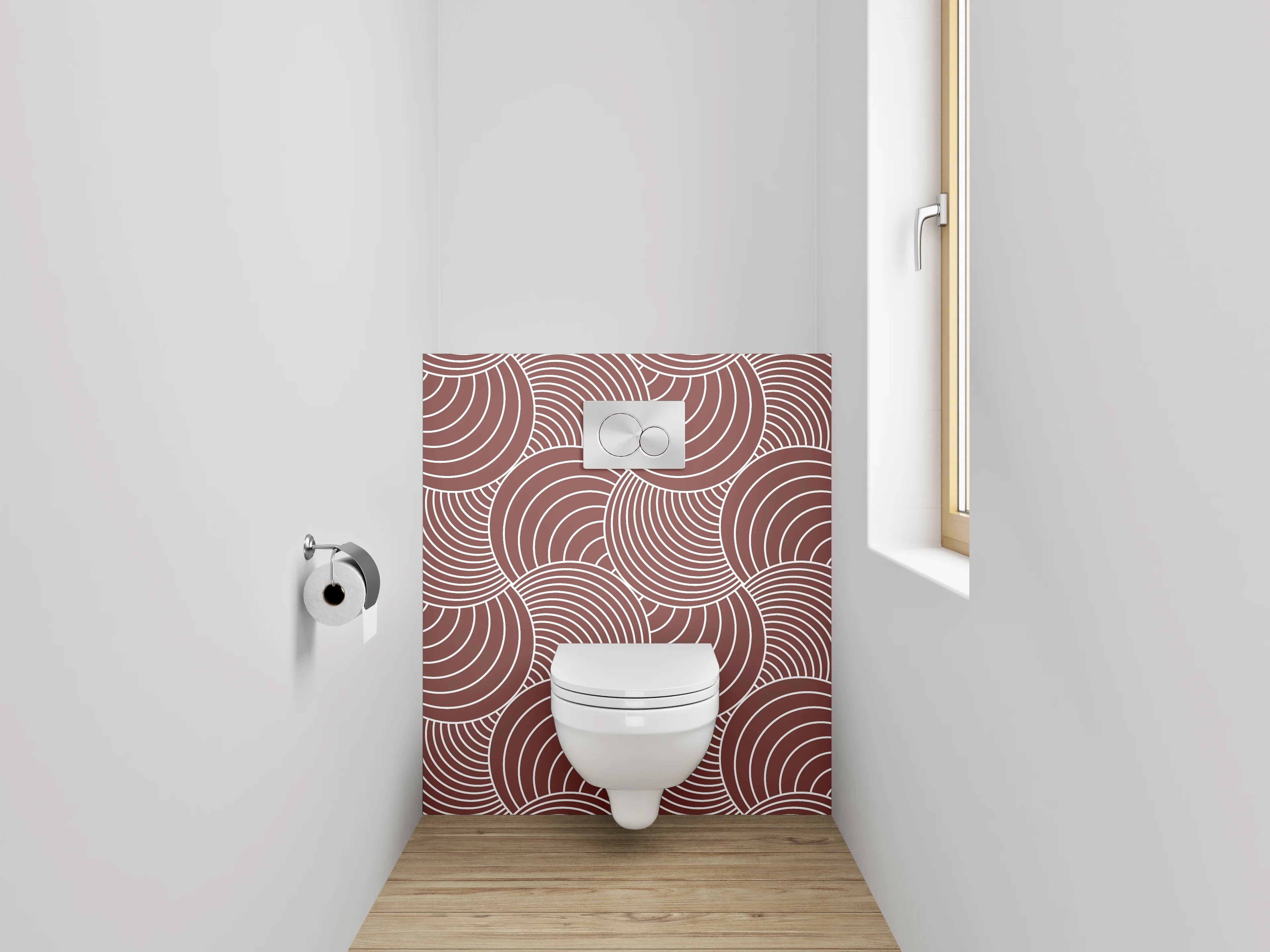 WC-Rückwand - Geometrisches Wellenmuster Braun Rosa