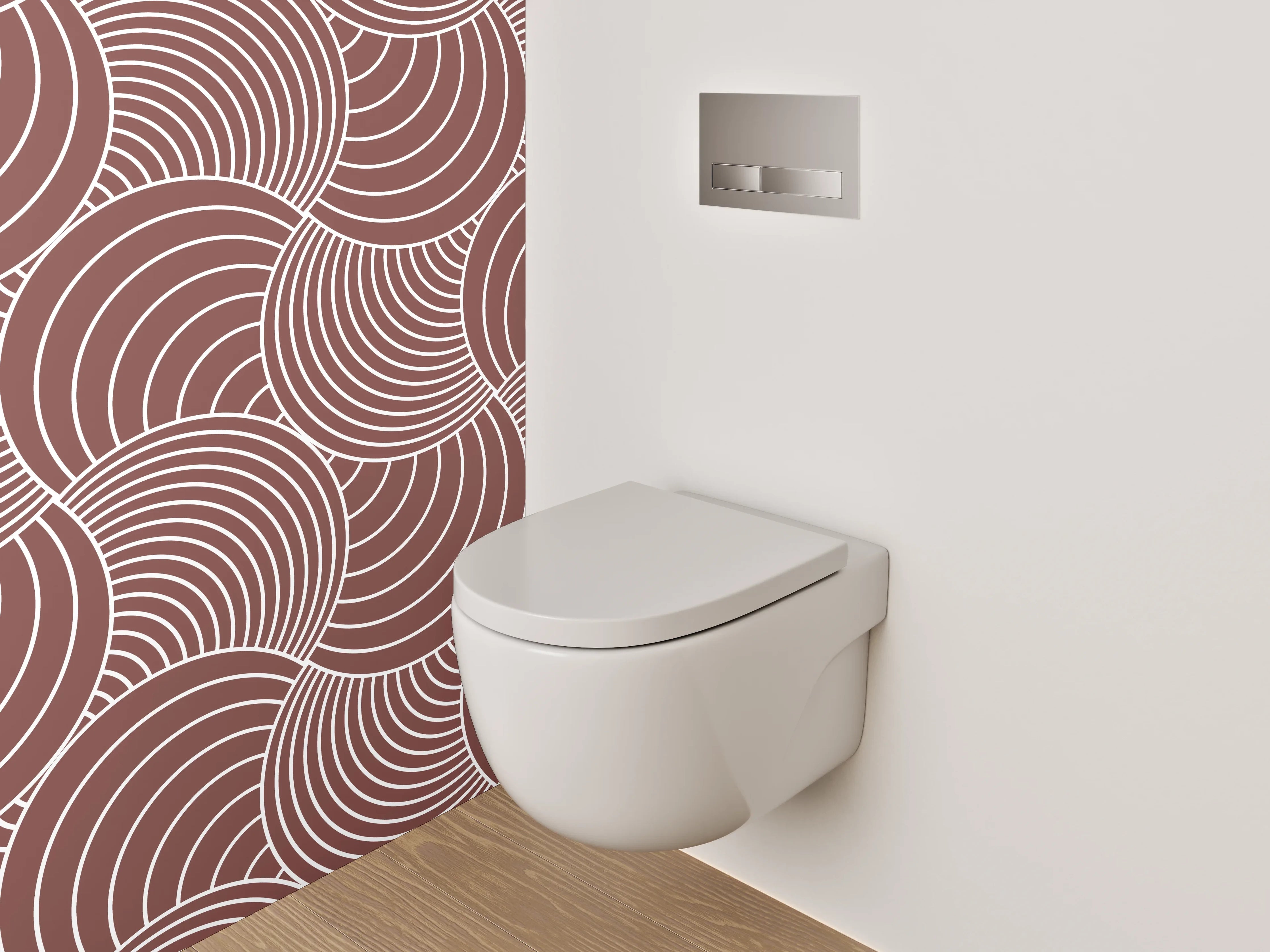 WC-Rückwand - Geometrisches Wellenmuster Braun Rosa