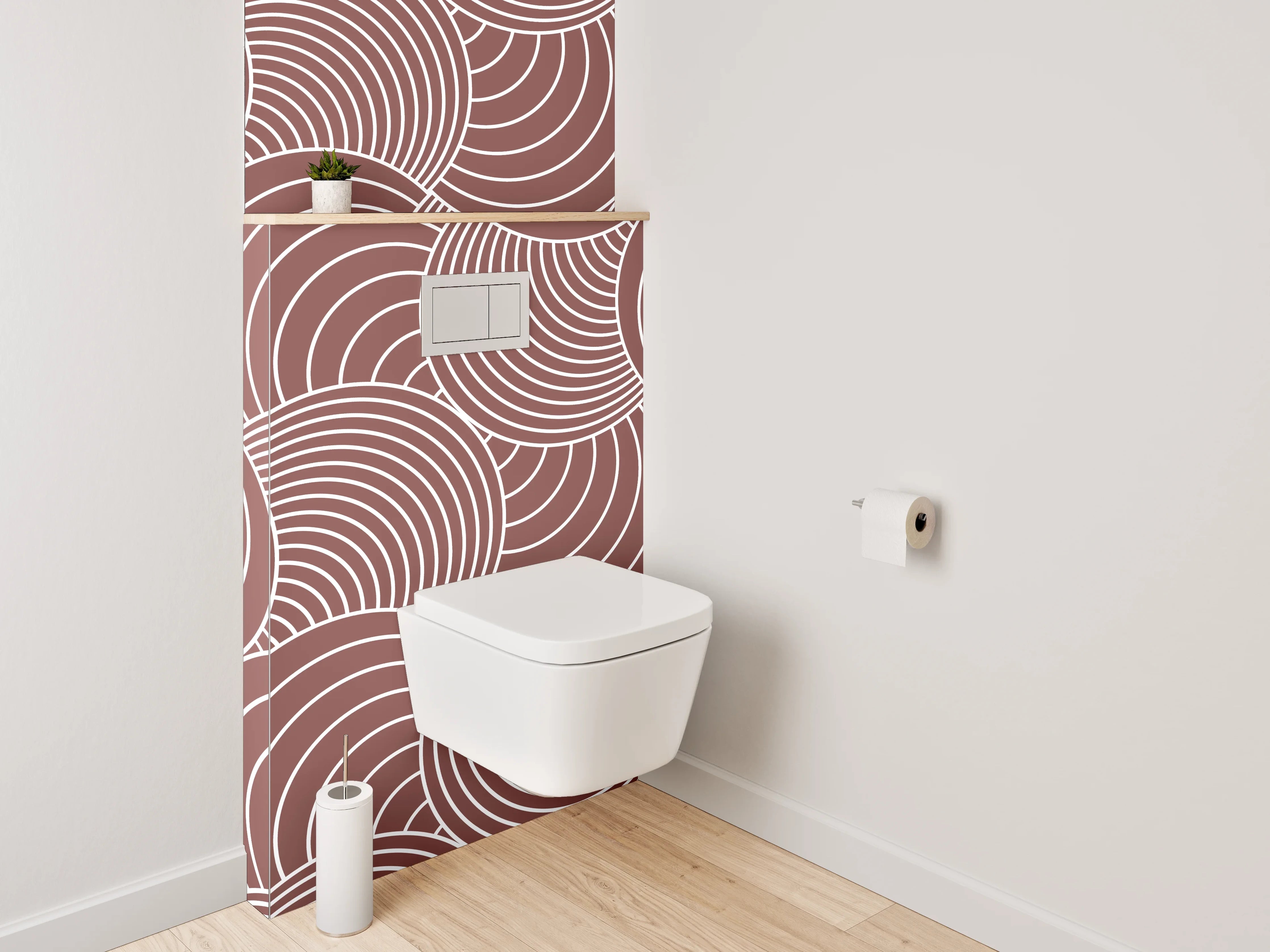WC-Rückwand - Geometrisches Wellenmuster Braun Rosa