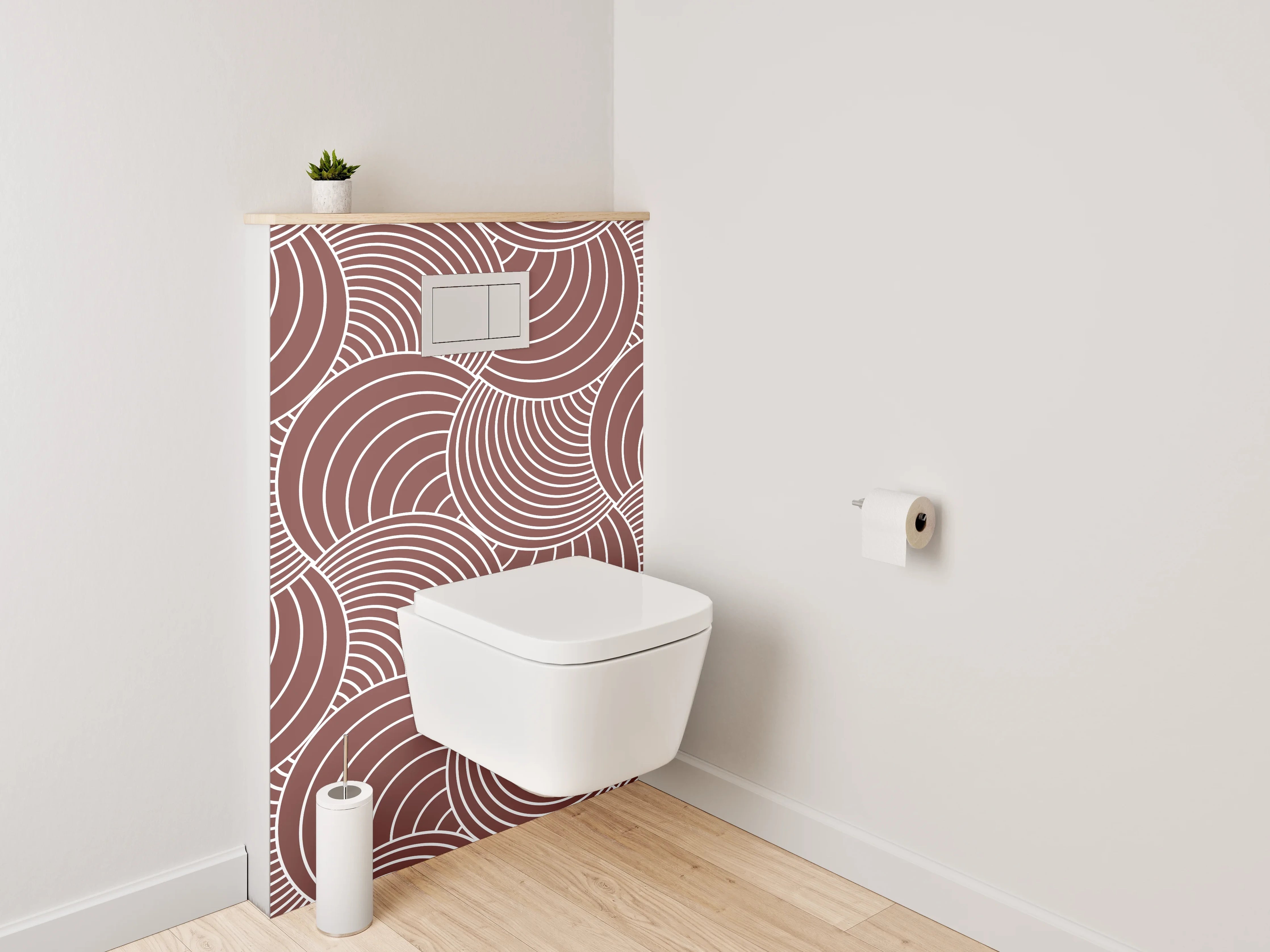 WC-Rückwand - Geometrisches Wellenmuster Braun Rosa