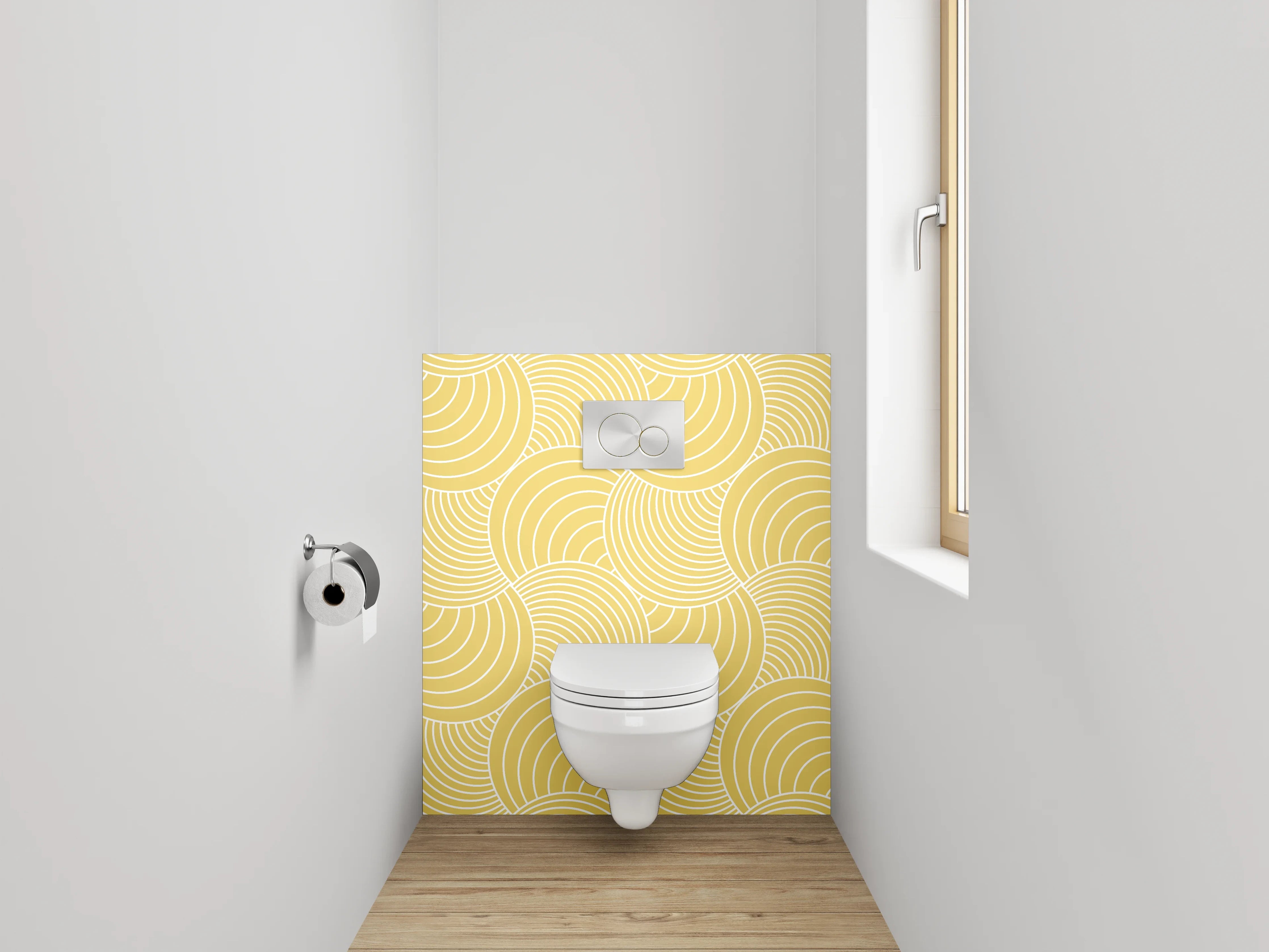 WC-Rückwand - Geometrisches Wellenmuster Gelb Beige