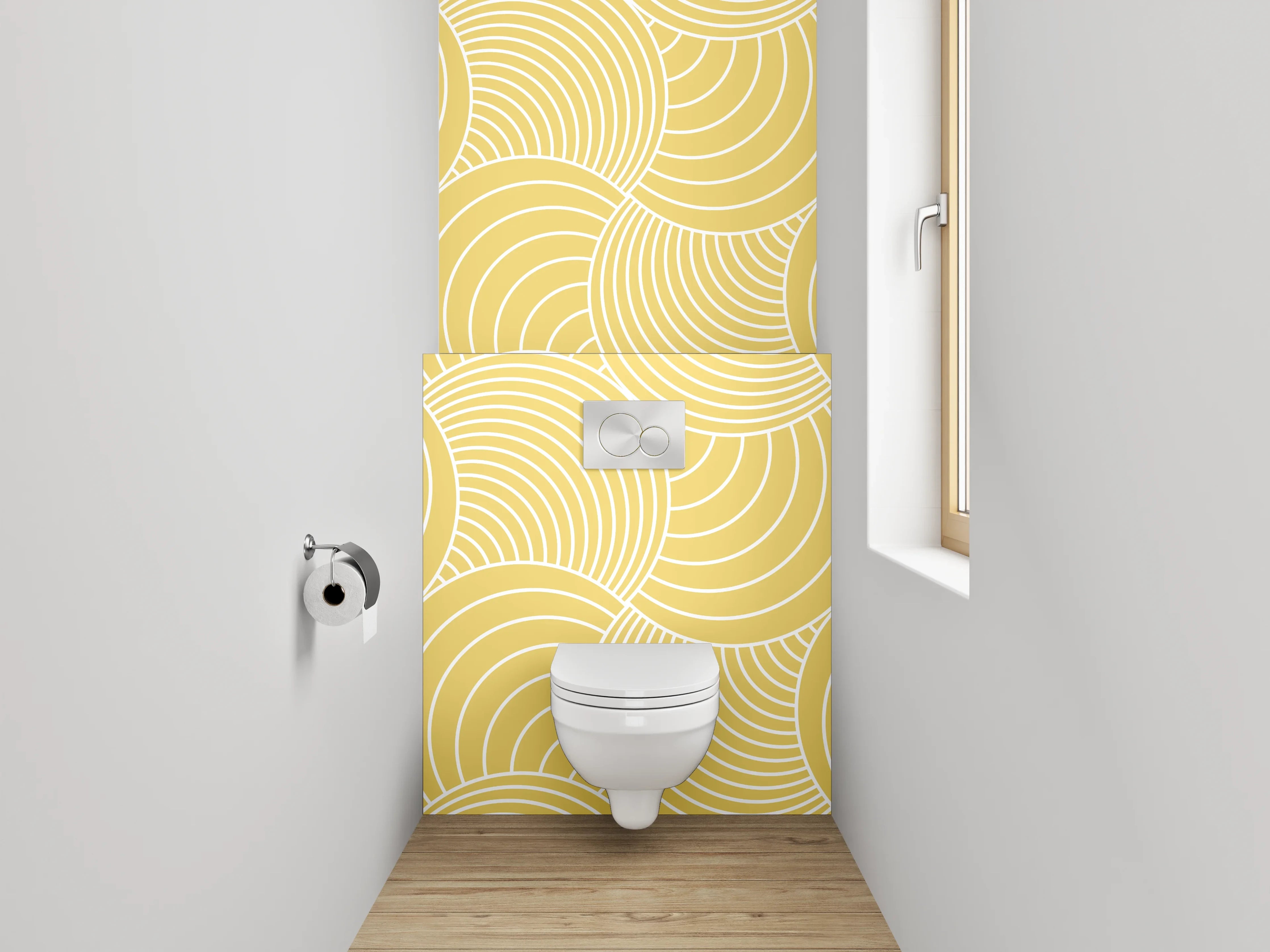 WC-Rückwand - Geometrisches Wellenmuster Gelb Beige