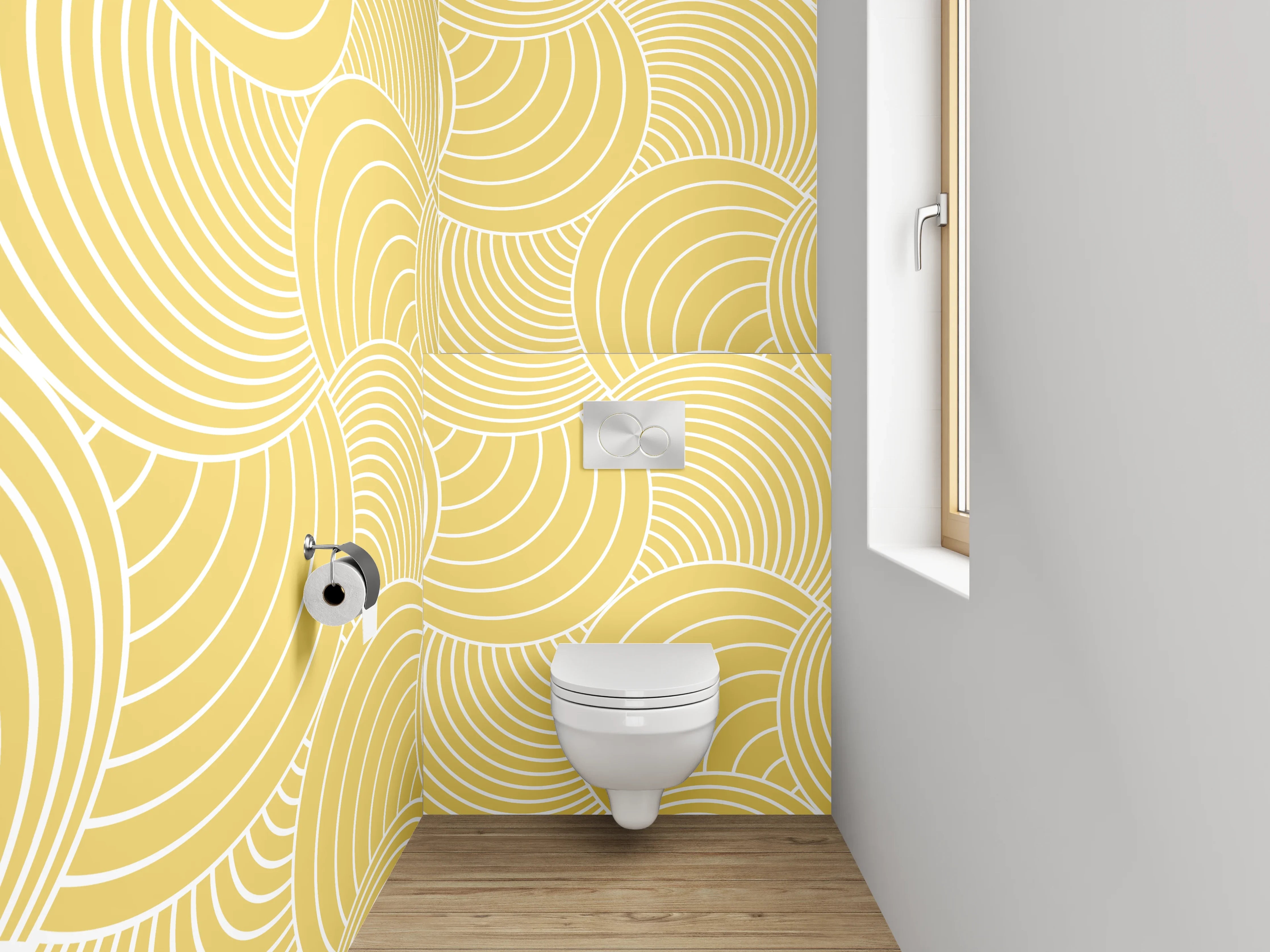 WC-Rückwand - Geometrisches Wellenmuster Gelb Beige