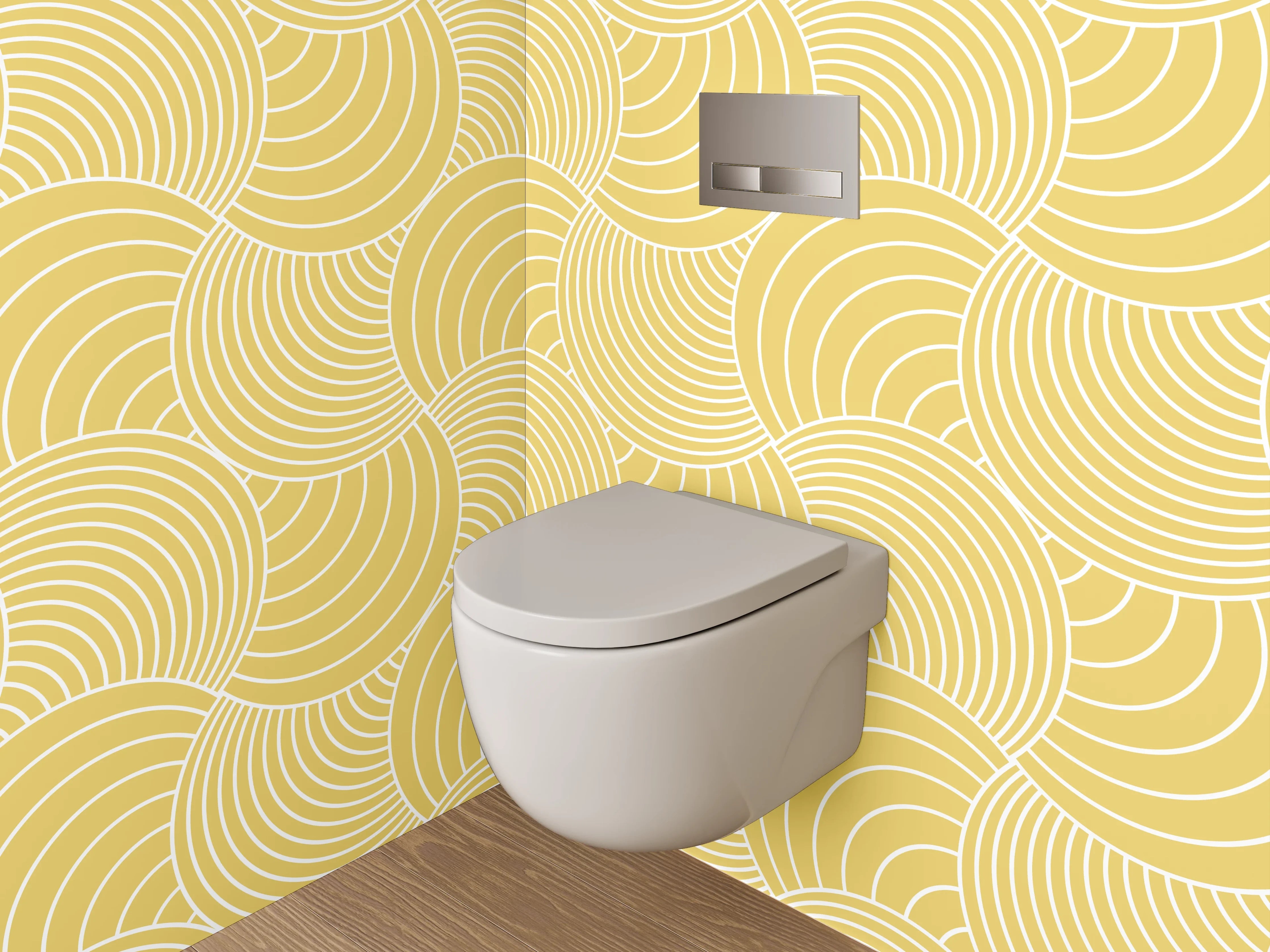 WC-Rückwand - Geometrisches Wellenmuster Gelb Beige
