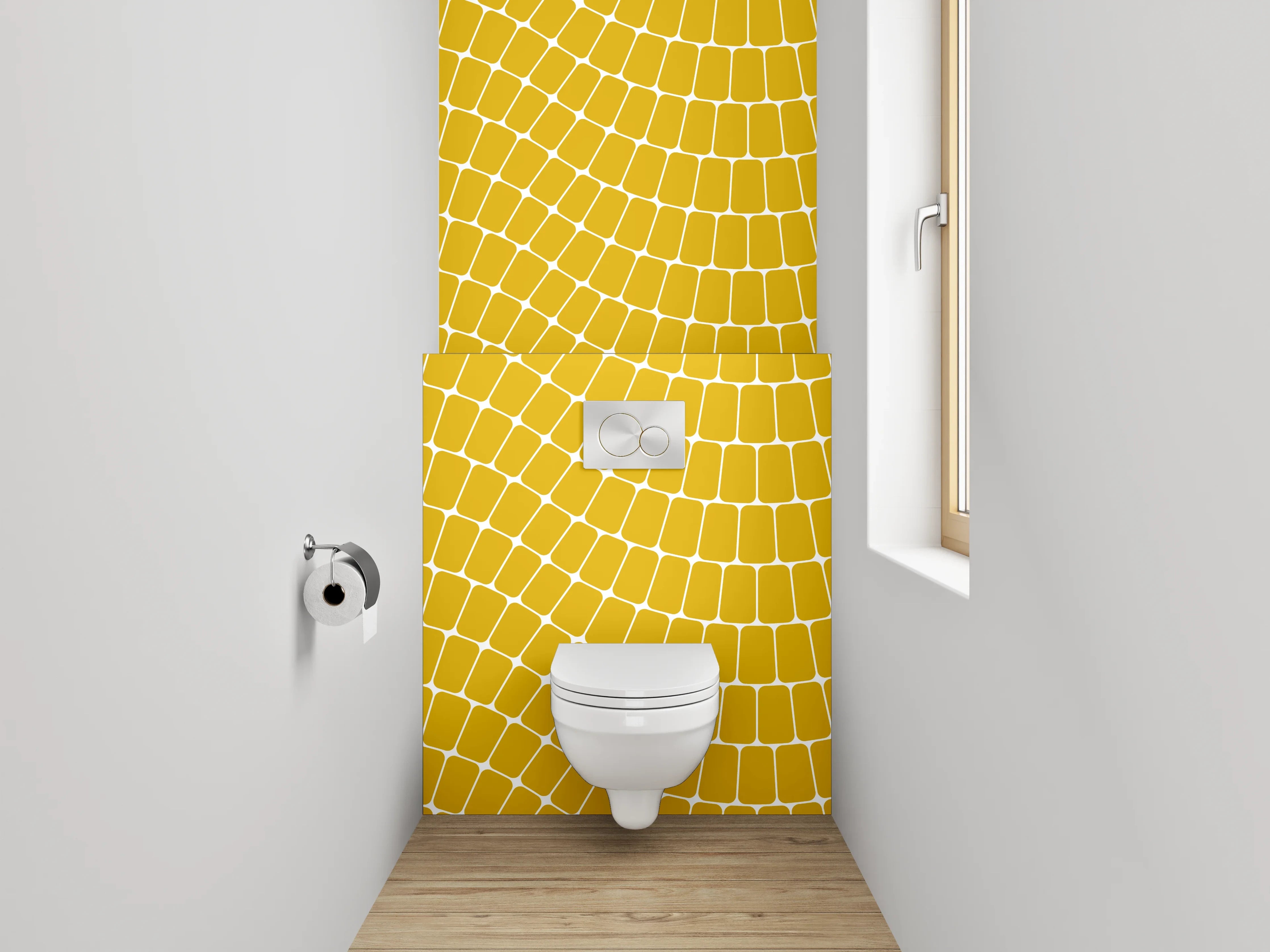 WC-Rückwand - Geometrisches Wellenmuster Gelb Weiß