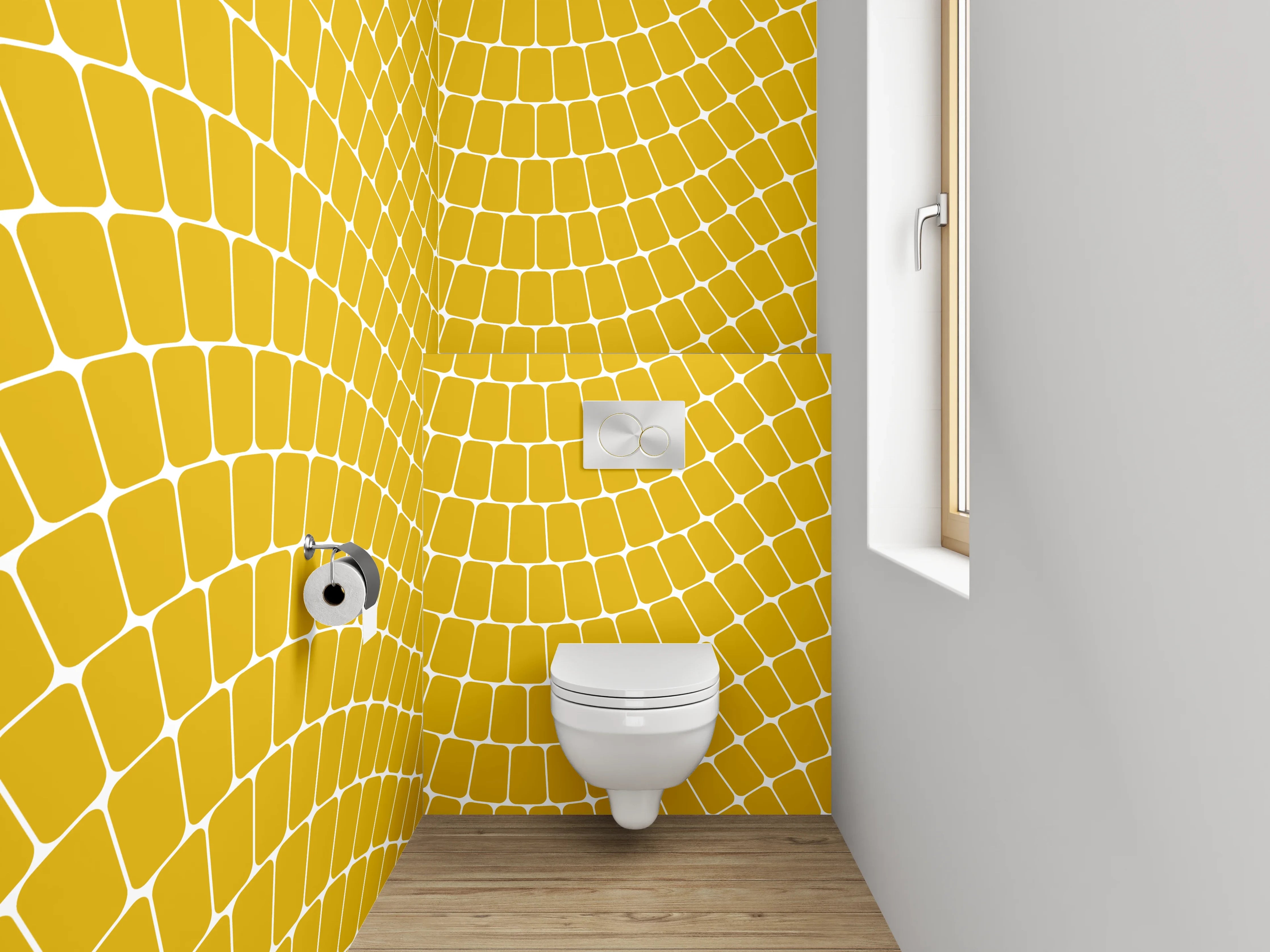 WC-Rückwand - Geometrisches Wellenmuster Gelb Weiß
