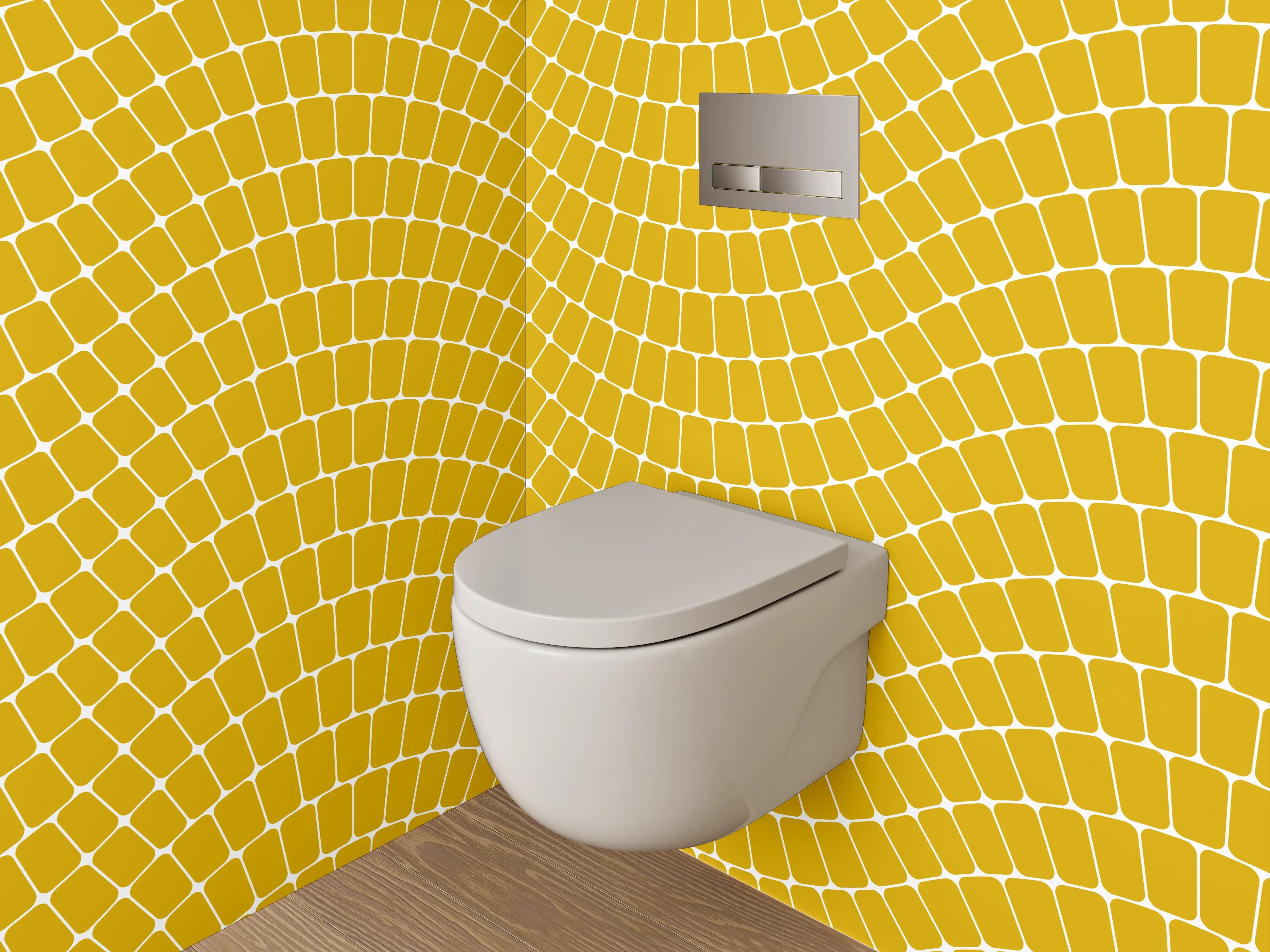 WC-Rückwand - Geometrisches Wellenmuster Gelb Weiß