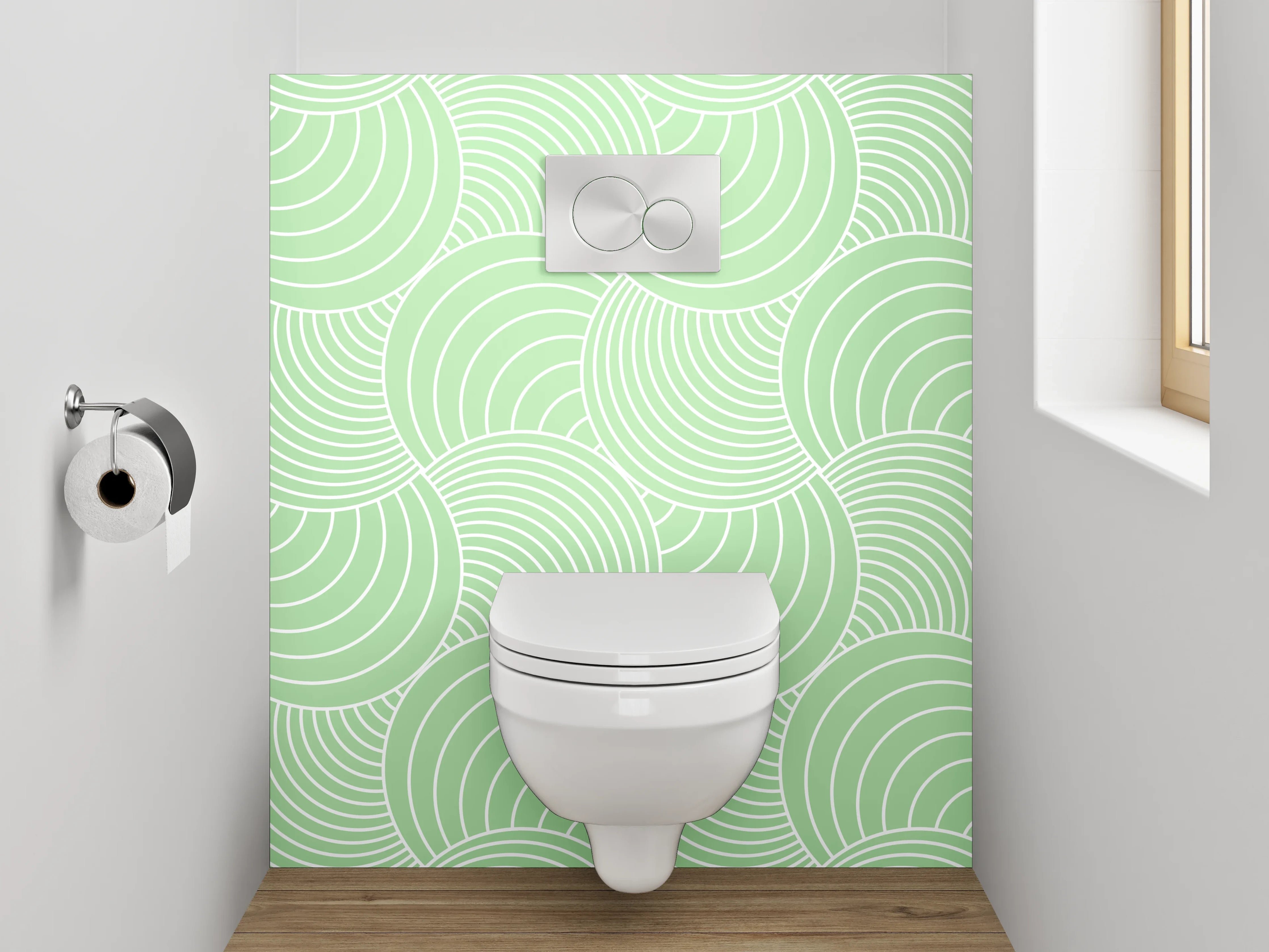 WC-Rückwand - Geometrisches Wellenmuster Grün Weiß