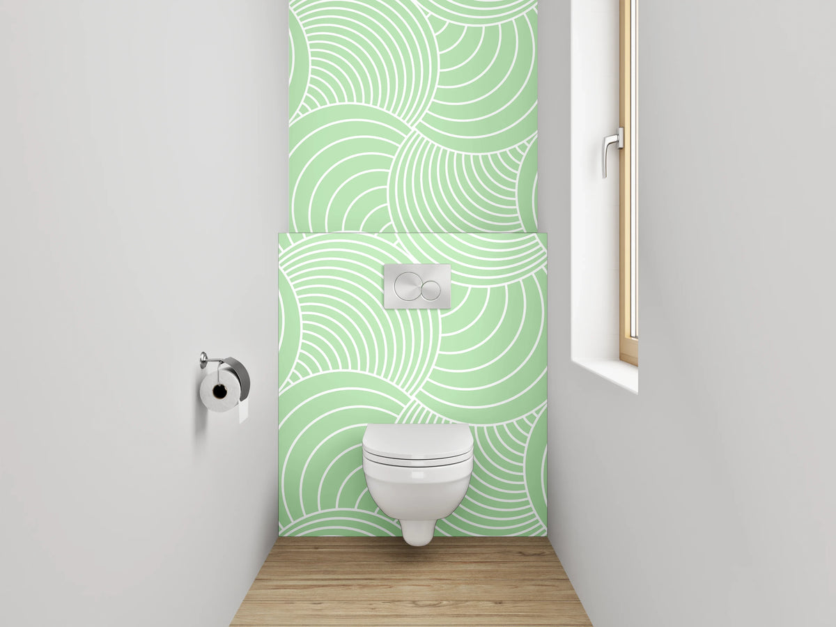 WC-Rückwand - Geometrisches Wellenmuster Grün Weiß