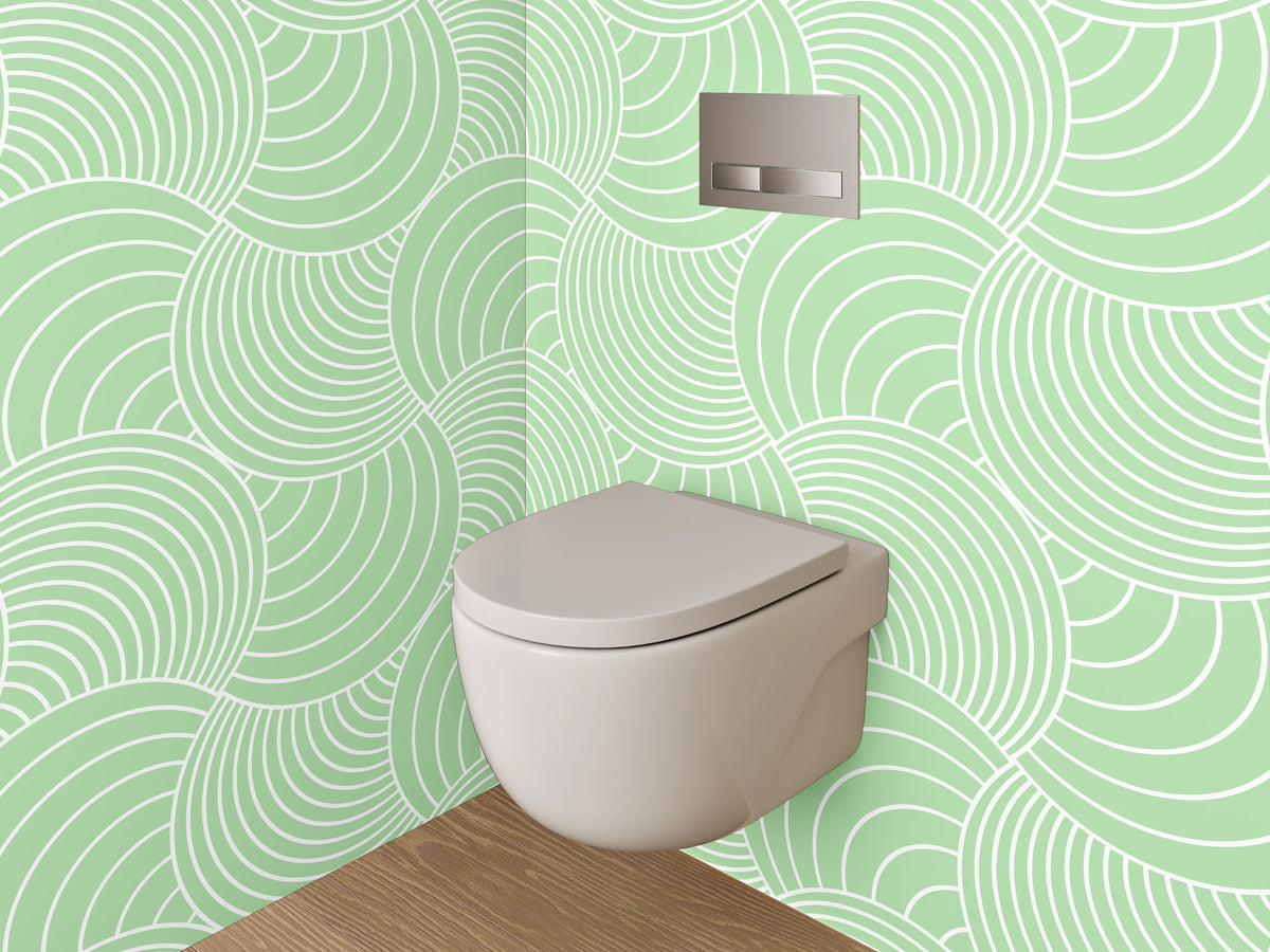 WC-Rückwand - Geometrisches Wellenmuster Grün Weiß
