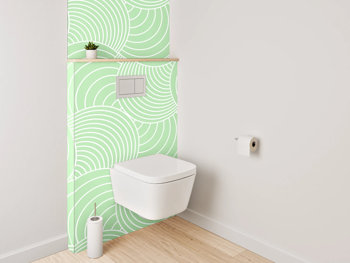 WC-Rückwand - Geometrisches Wellenmuster Grün Weiß