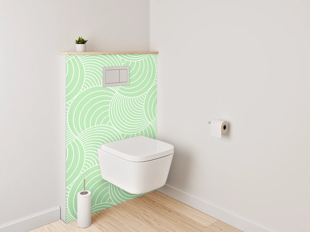 WC-Rückwand - Geometrisches Wellenmuster Grün Weiß