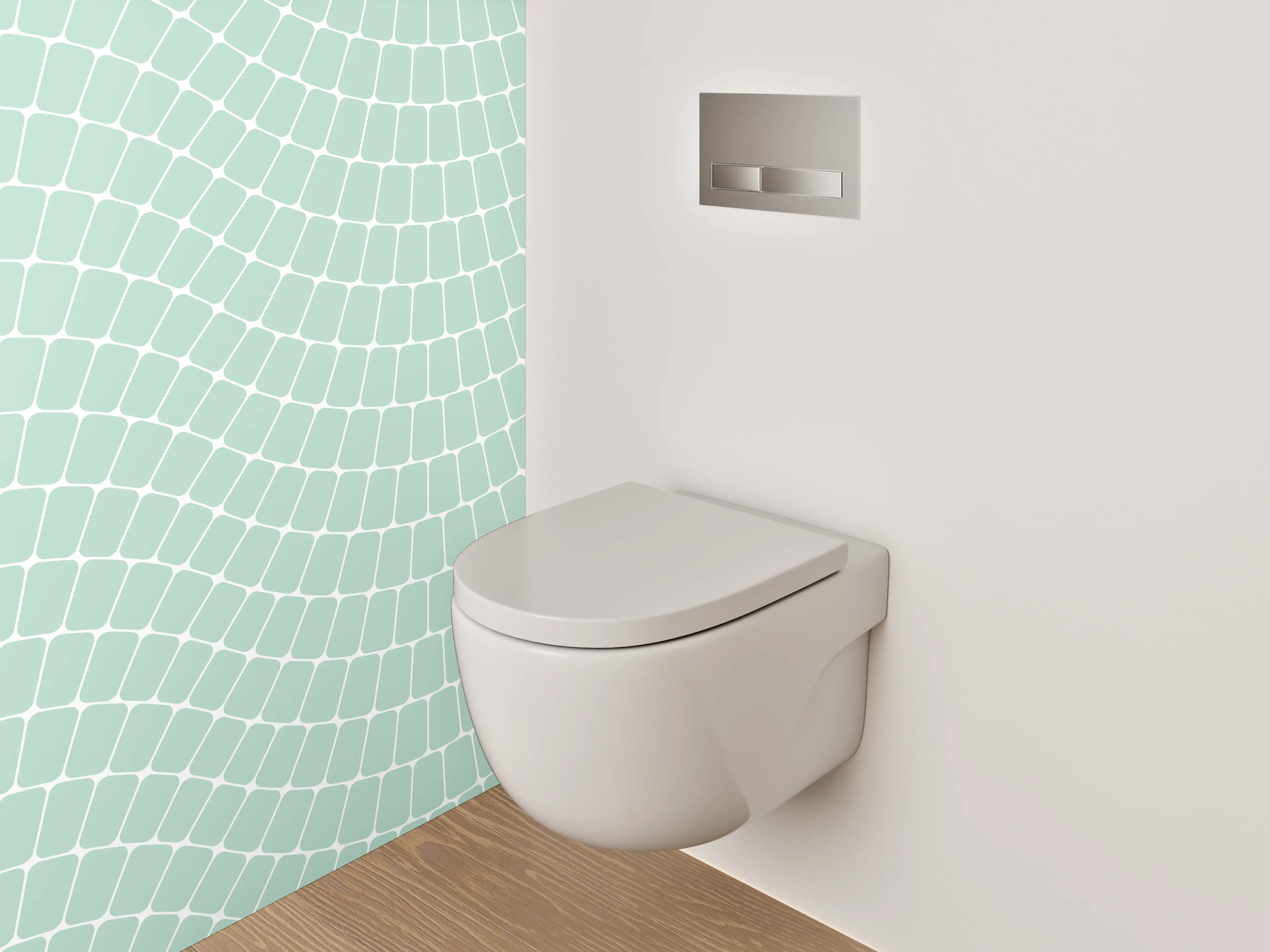 WC-Rückwand - Geometrisches Wellenmuster Mintgrün Weiß