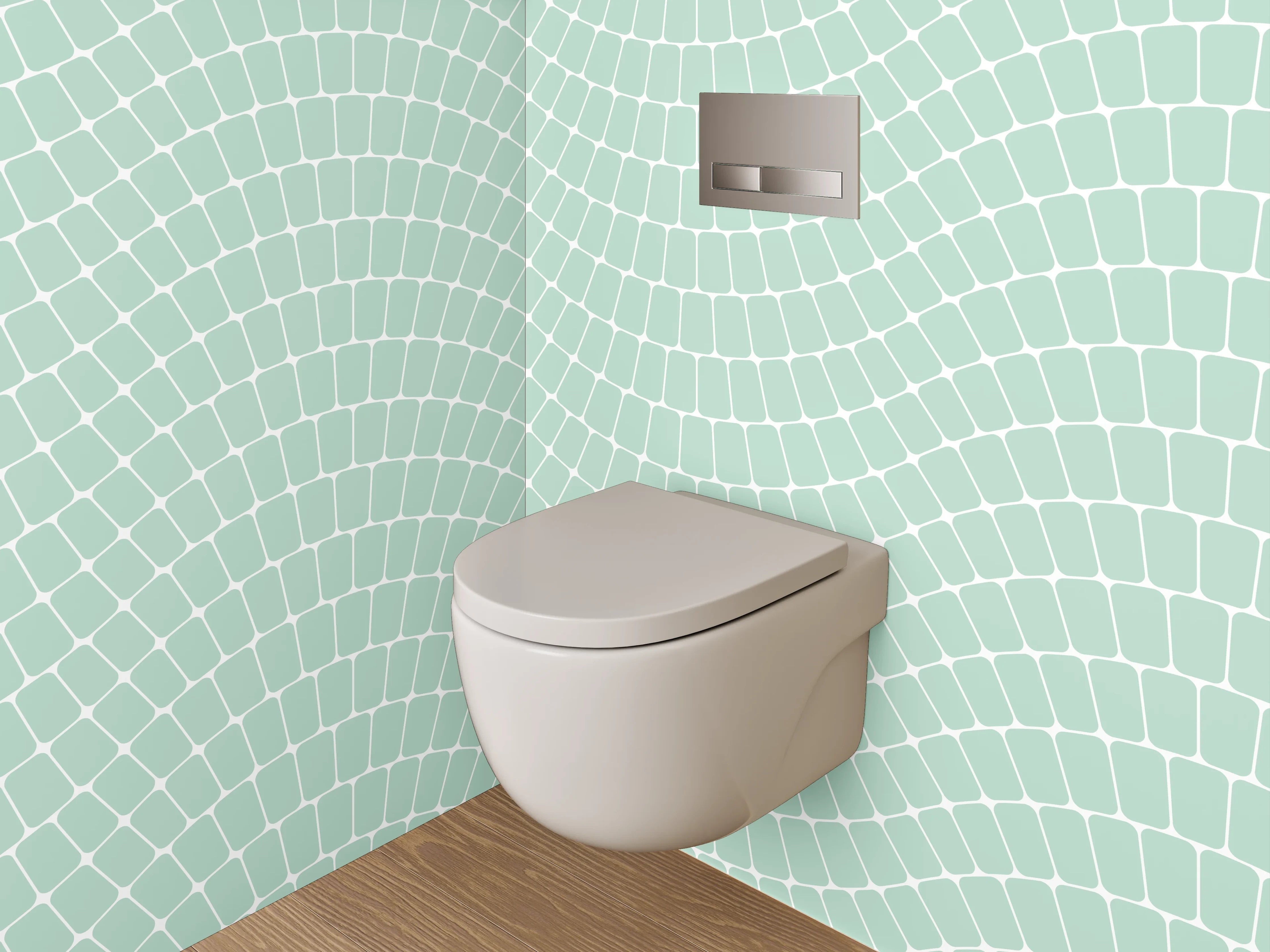 WC-Rückwand - Geometrisches Wellenmuster Mintgrün Weiß
