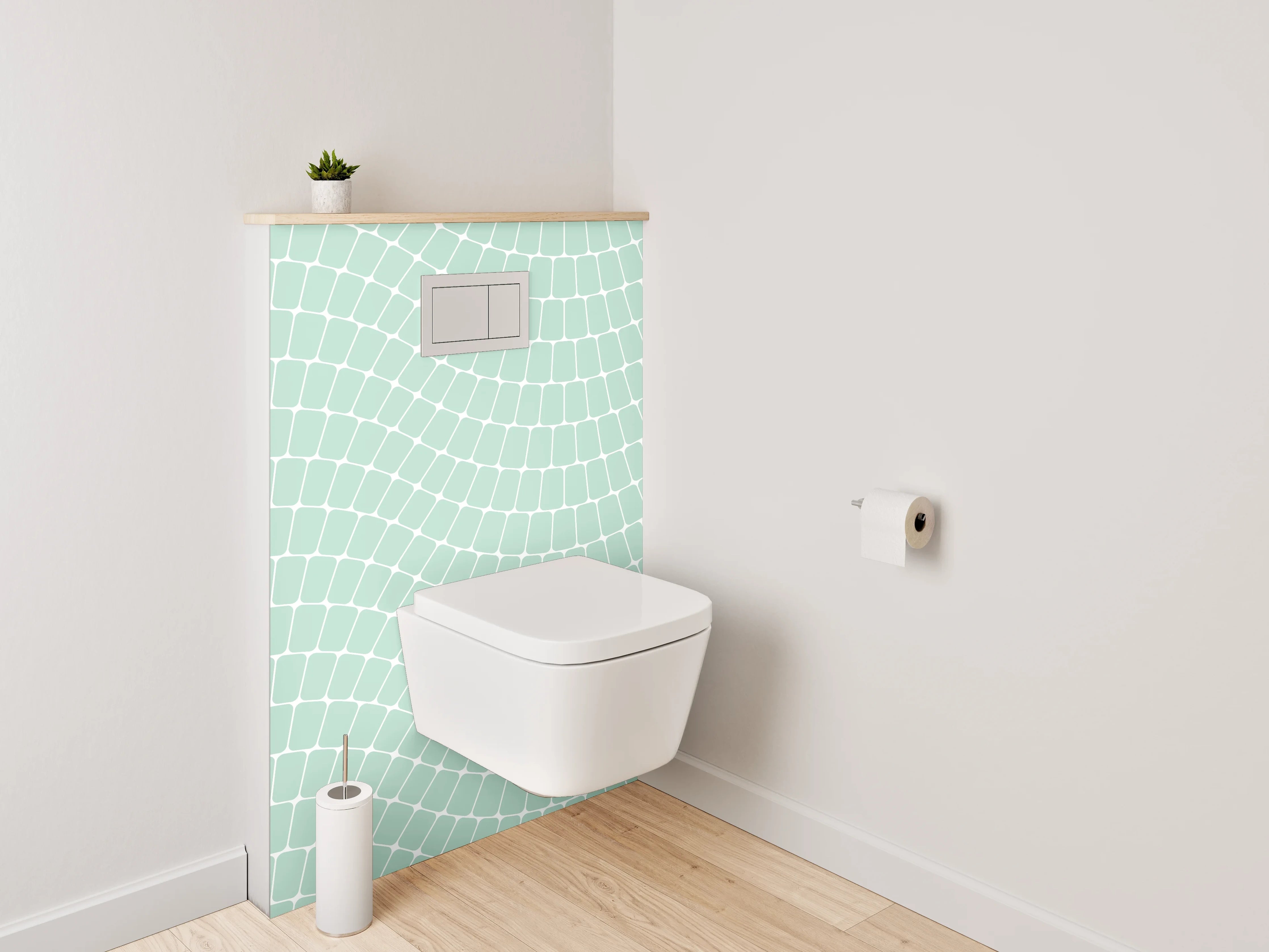 WC-Rückwand - Geometrisches Wellenmuster Mintgrün Weiß