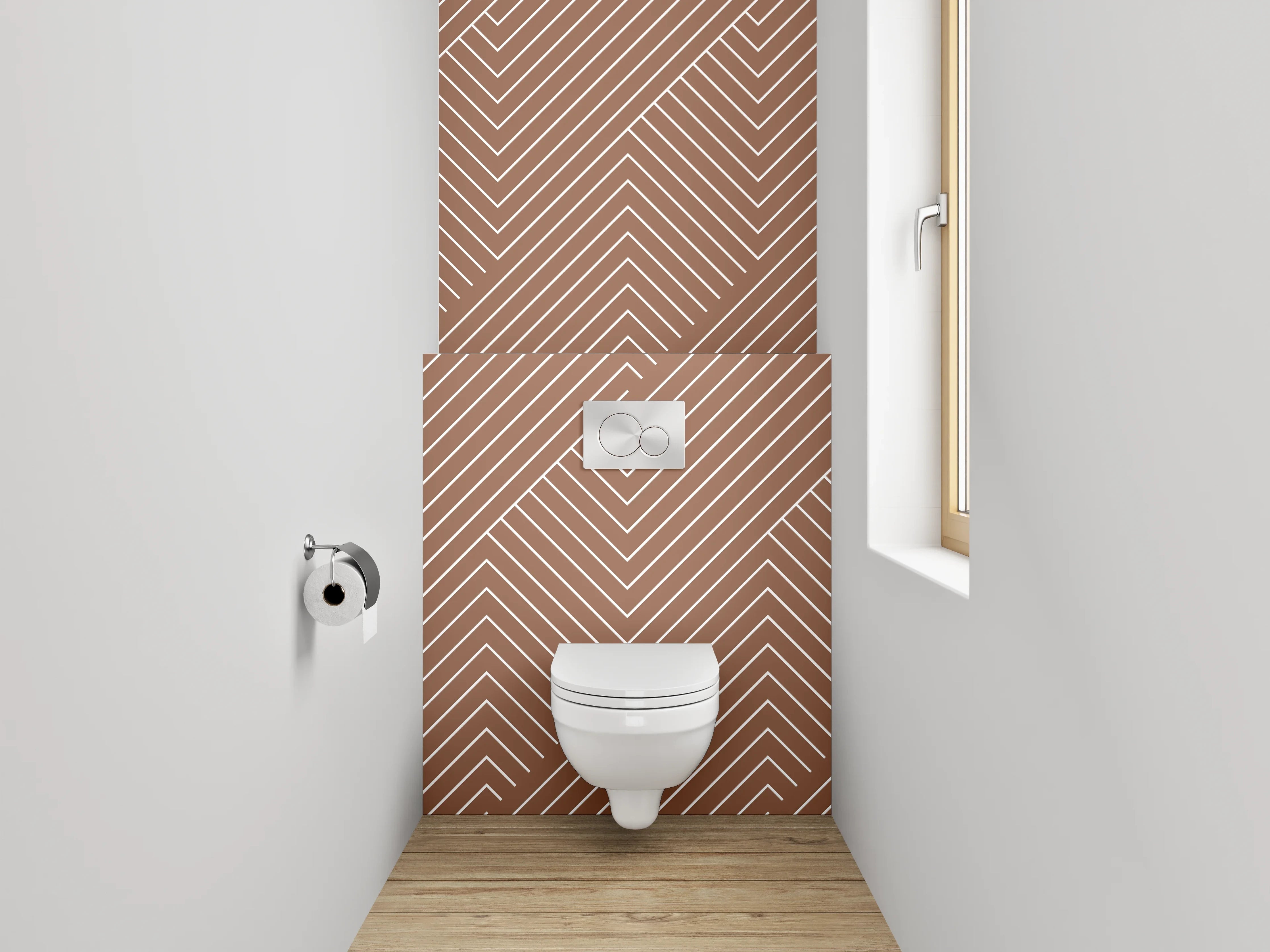 WC-Rückwand - Geometrisches Zickzack-Linienmuster Braun