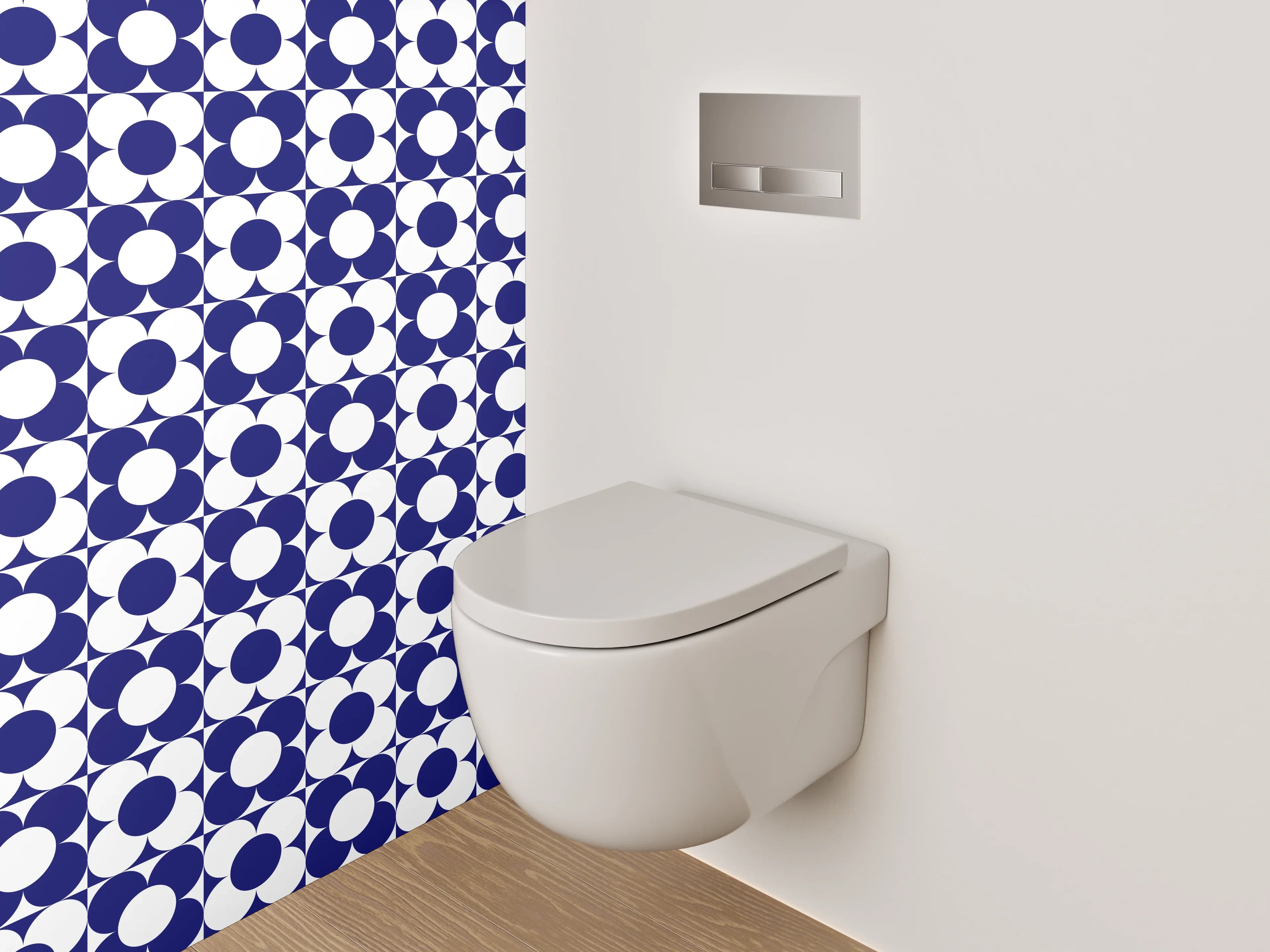 WC-Rückwand - Geometrisches blau-weißes Retro-Muster