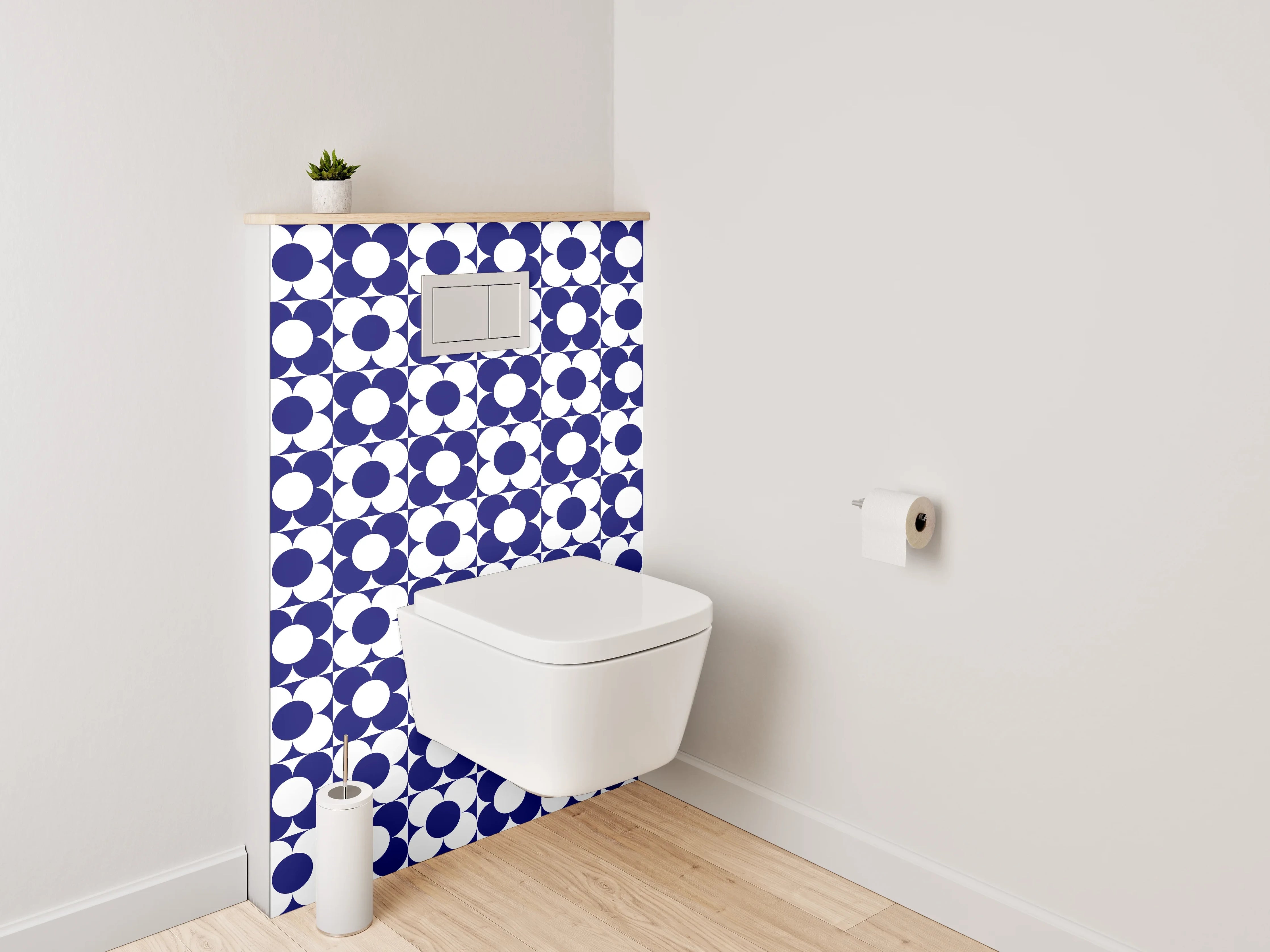 WC-Rückwand - Geometrisches blau-weißes Retro-Muster