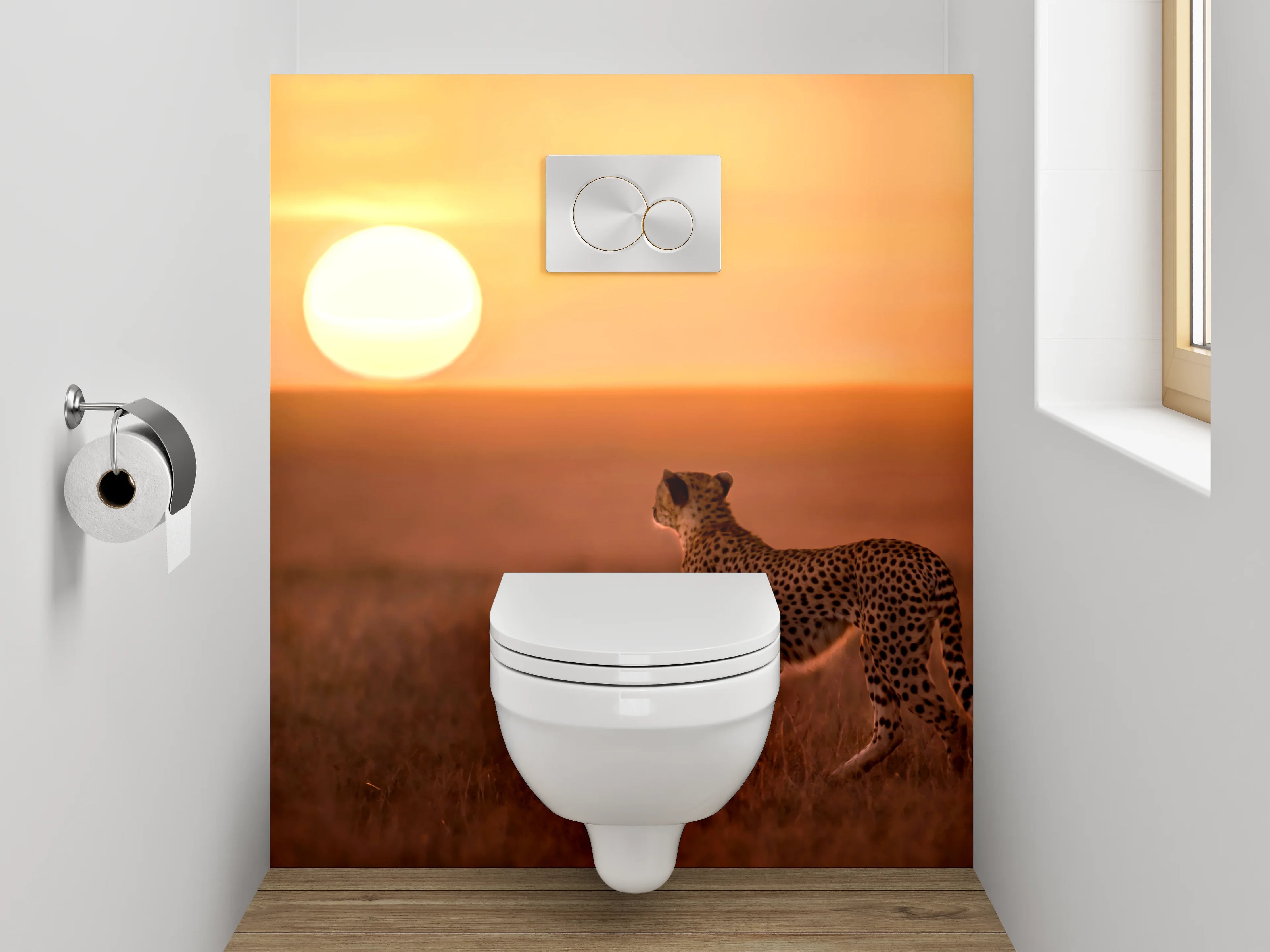 WC-Rückwand - Gepard in Savanne bei Sonnenuntergang