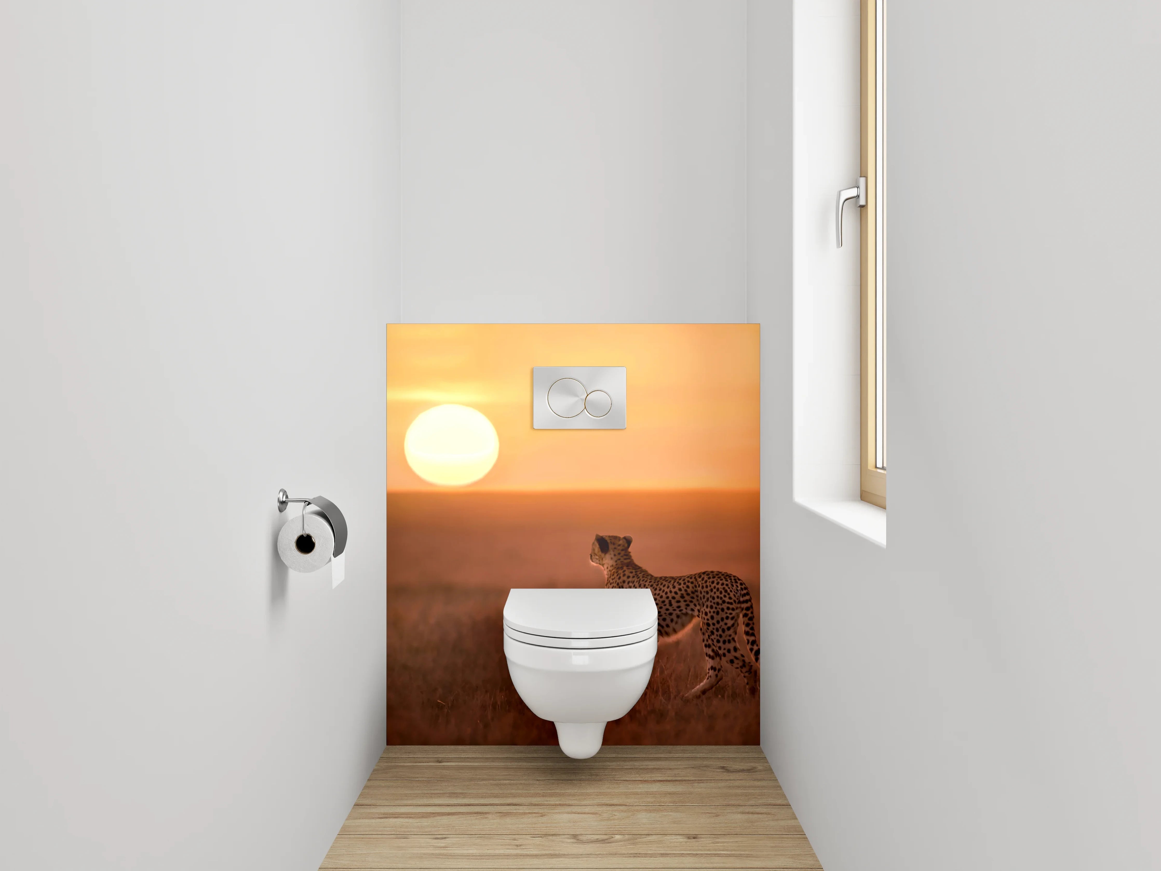 WC-Rückwand - Gepard in Savanne bei Sonnenuntergang