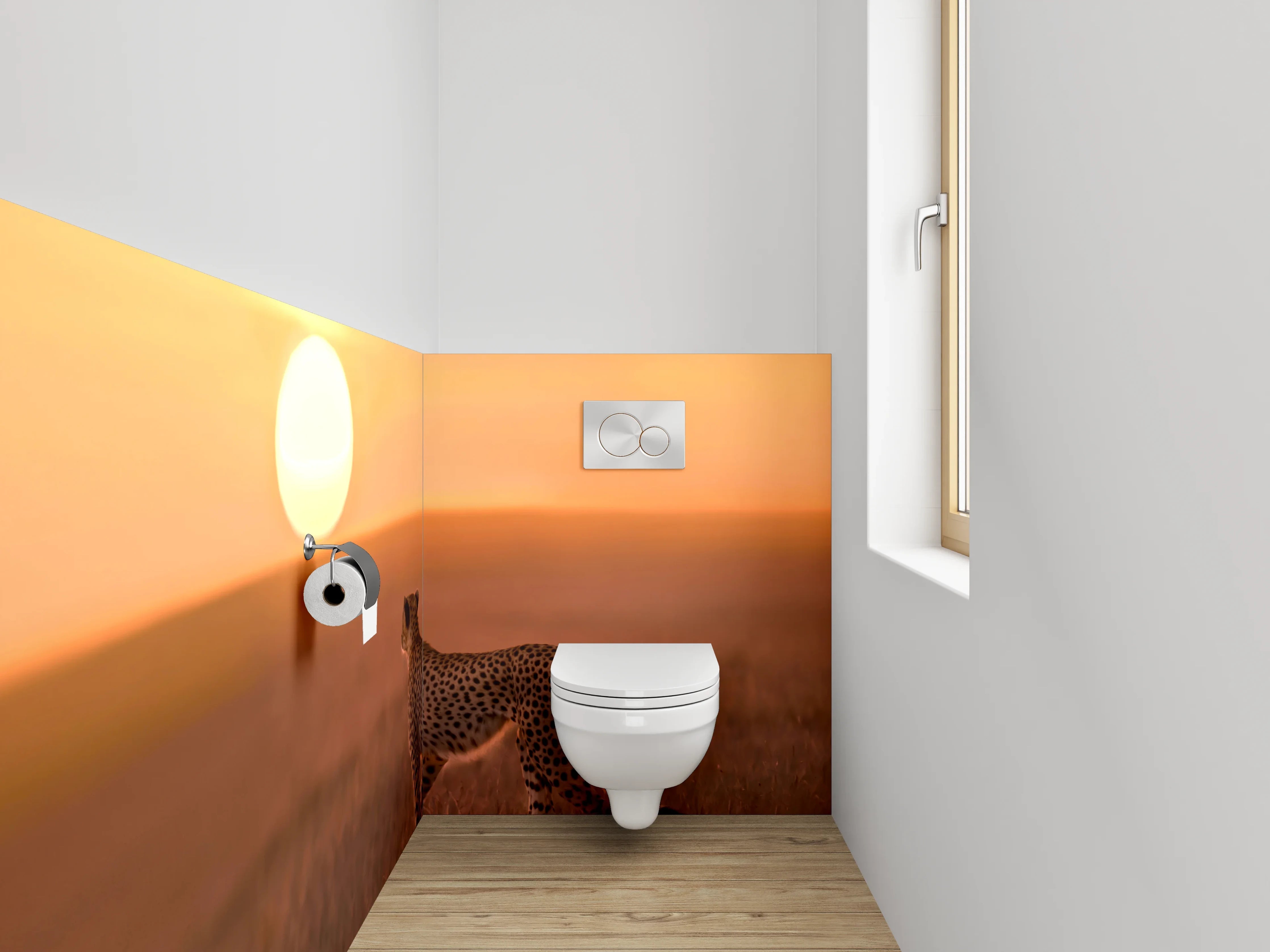 WC-Rückwand - Gepard in Savanne bei Sonnenuntergang