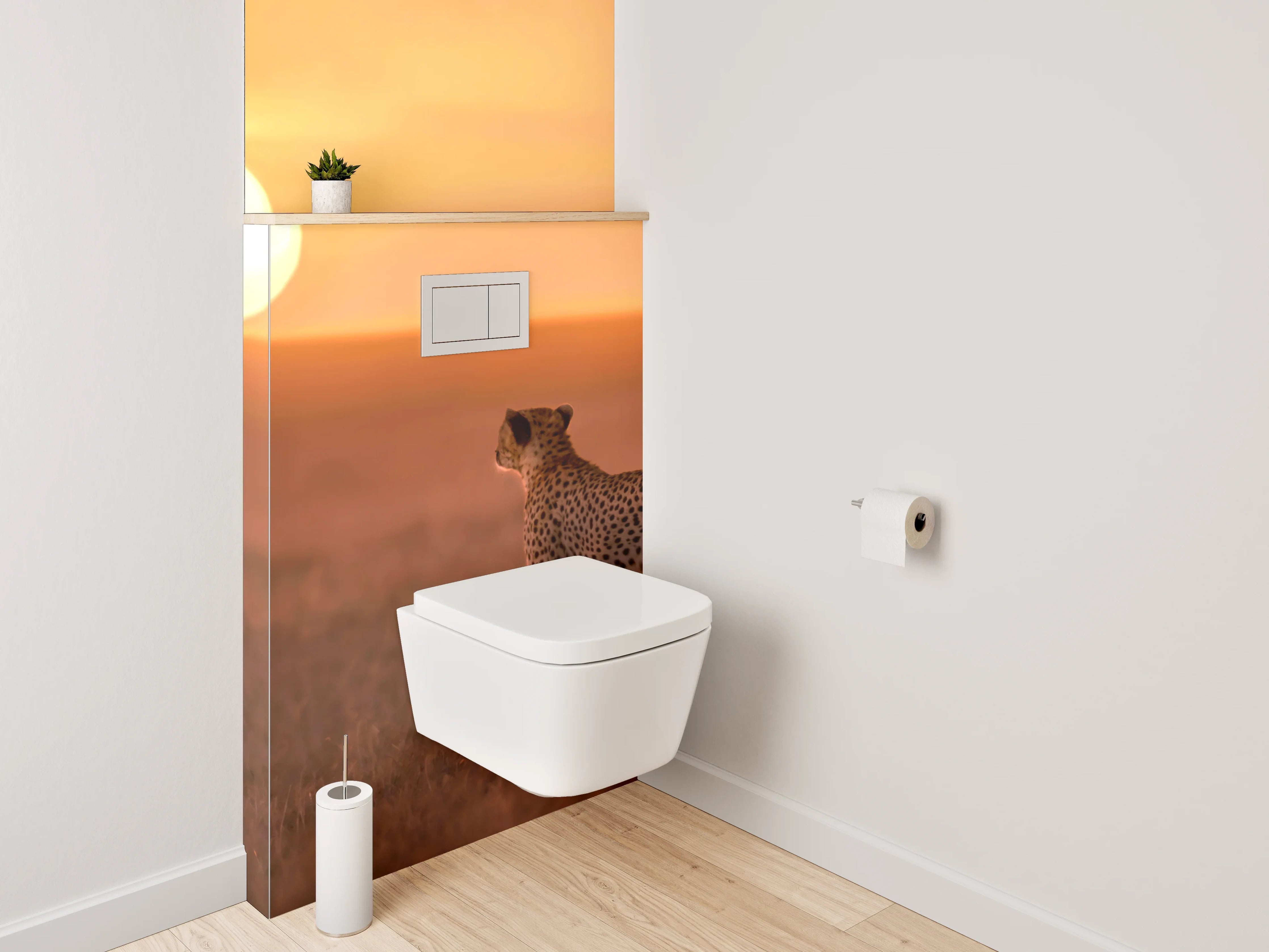 WC-Rückwand - Gepard in Savanne bei Sonnenuntergang