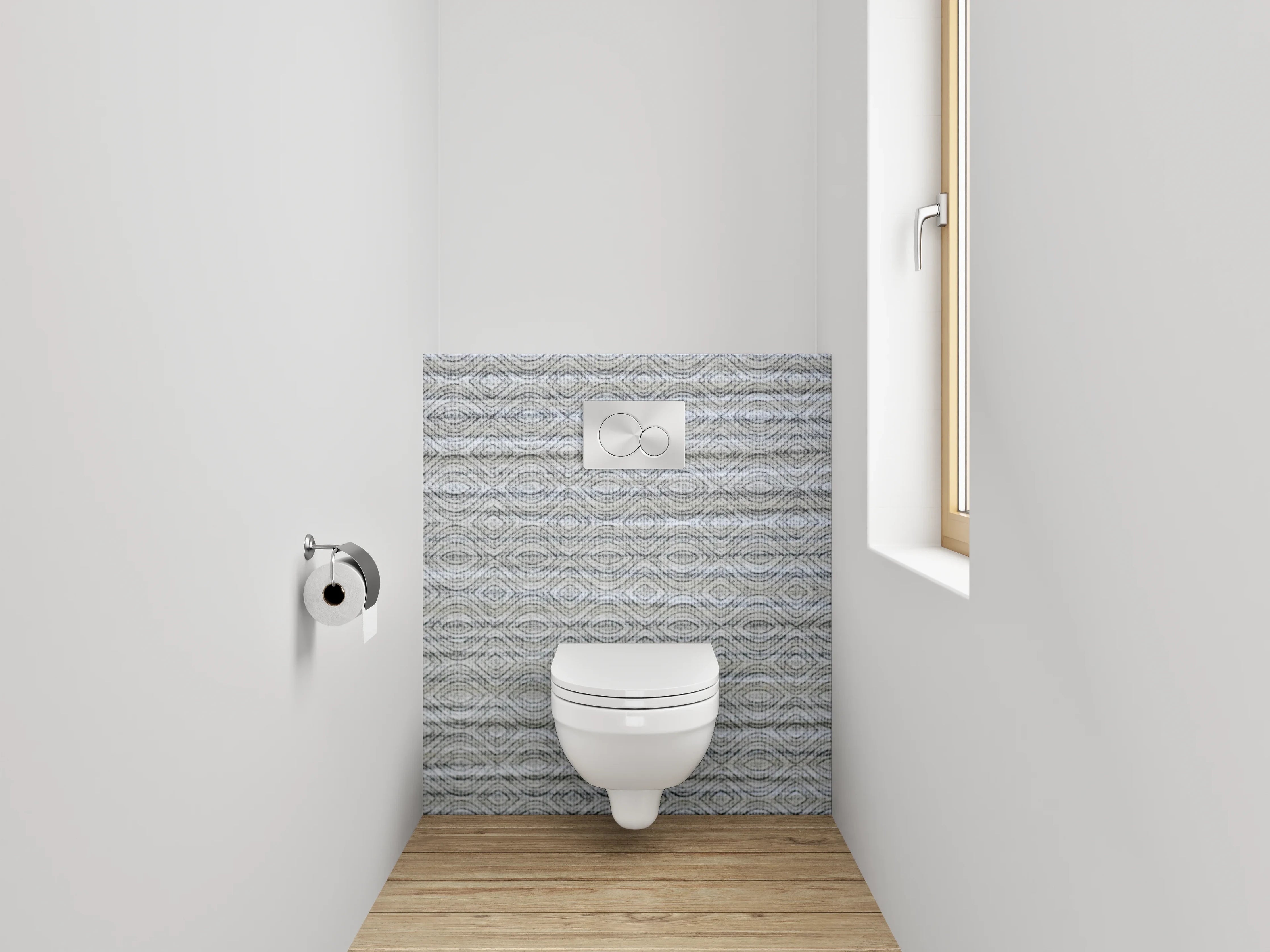WC-Rückwand - Geprägtes Muster auf weiß-grauer Wand