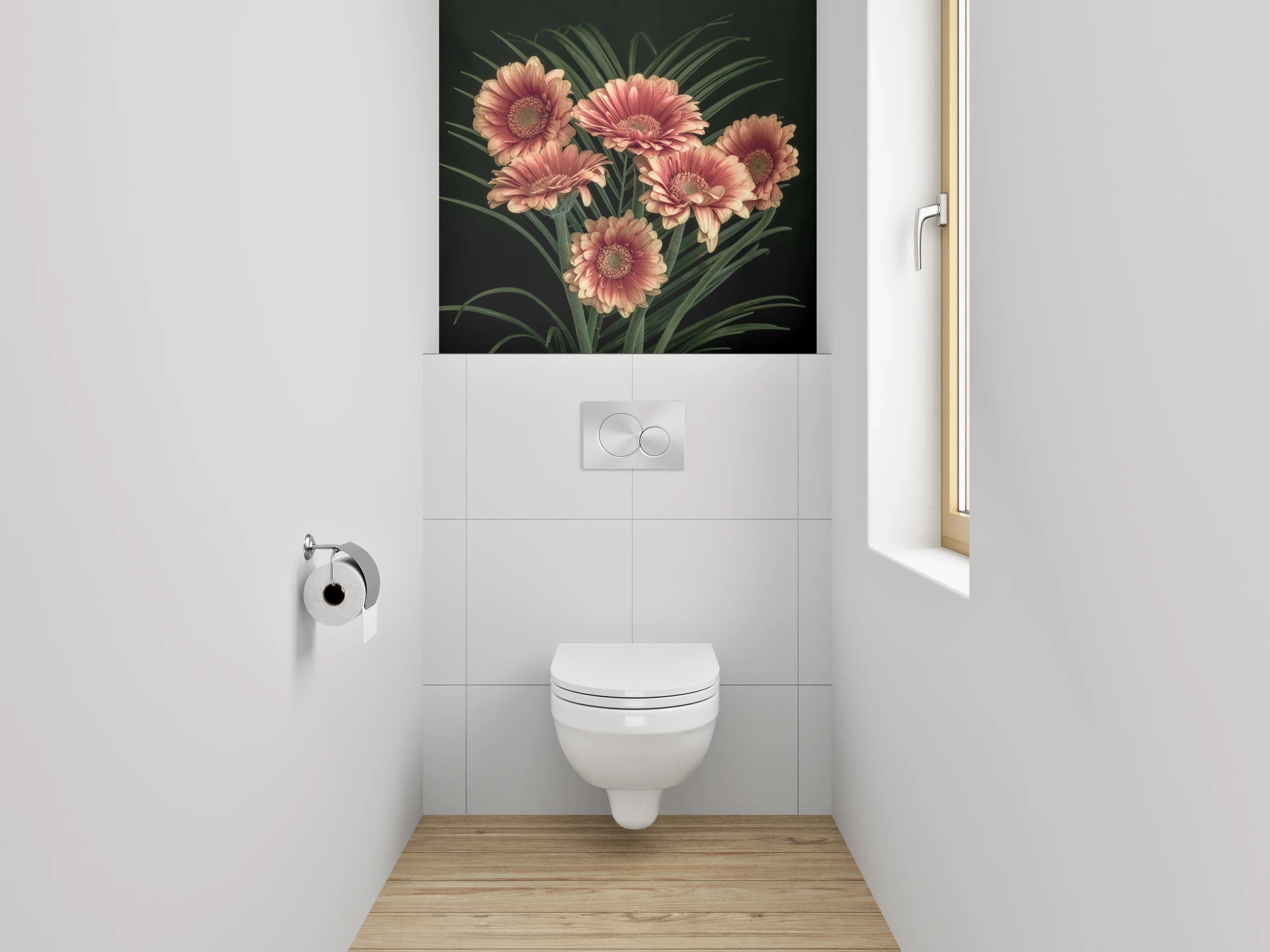 WC-Rückwand - Gerbera Blumen auf dunklem Hintergrund