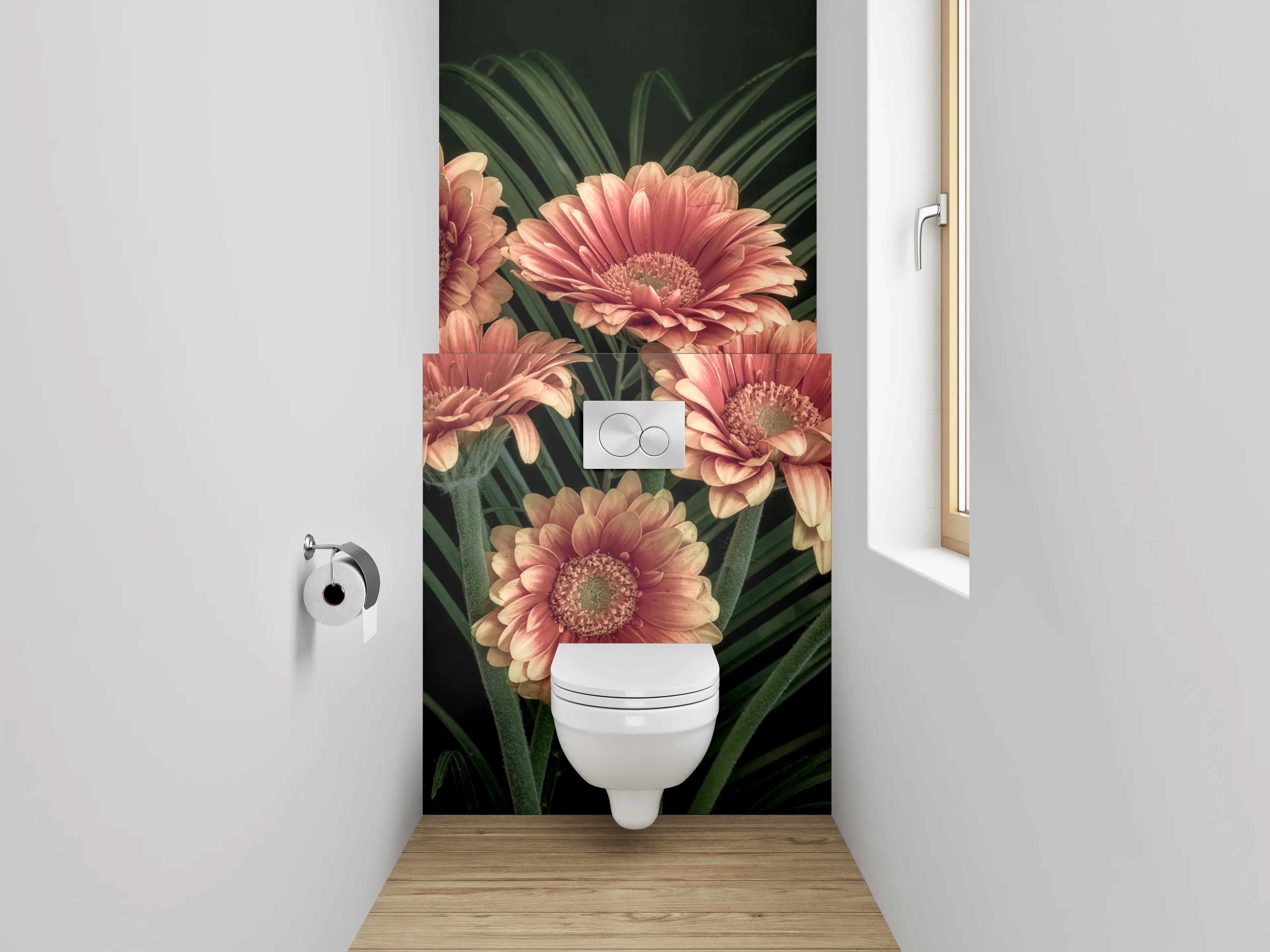 WC-Rückwand - Gerbera Blumen auf dunklem Hintergrund