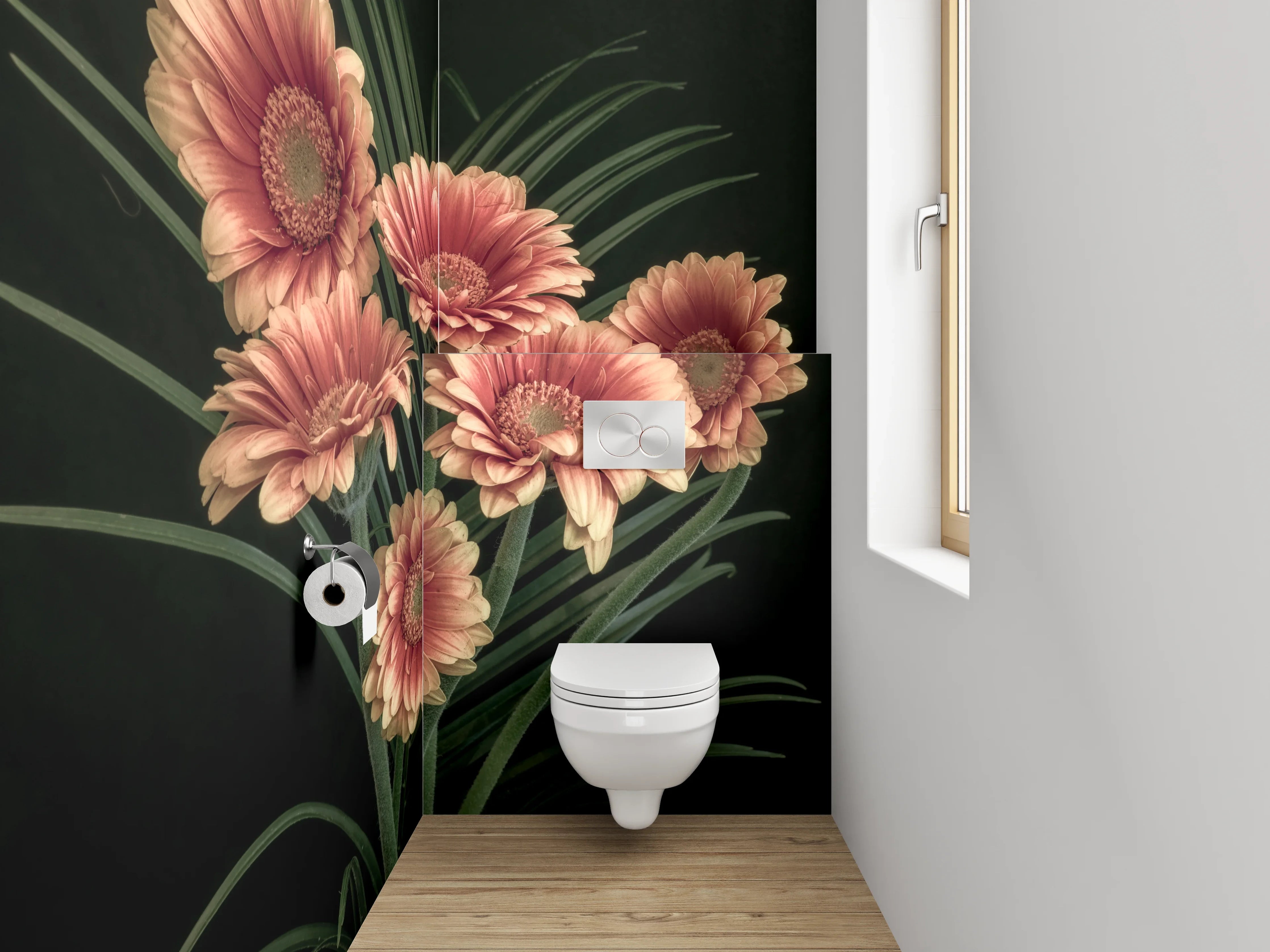 WC-Rückwand - Gerbera Blumen auf dunklem Hintergrund