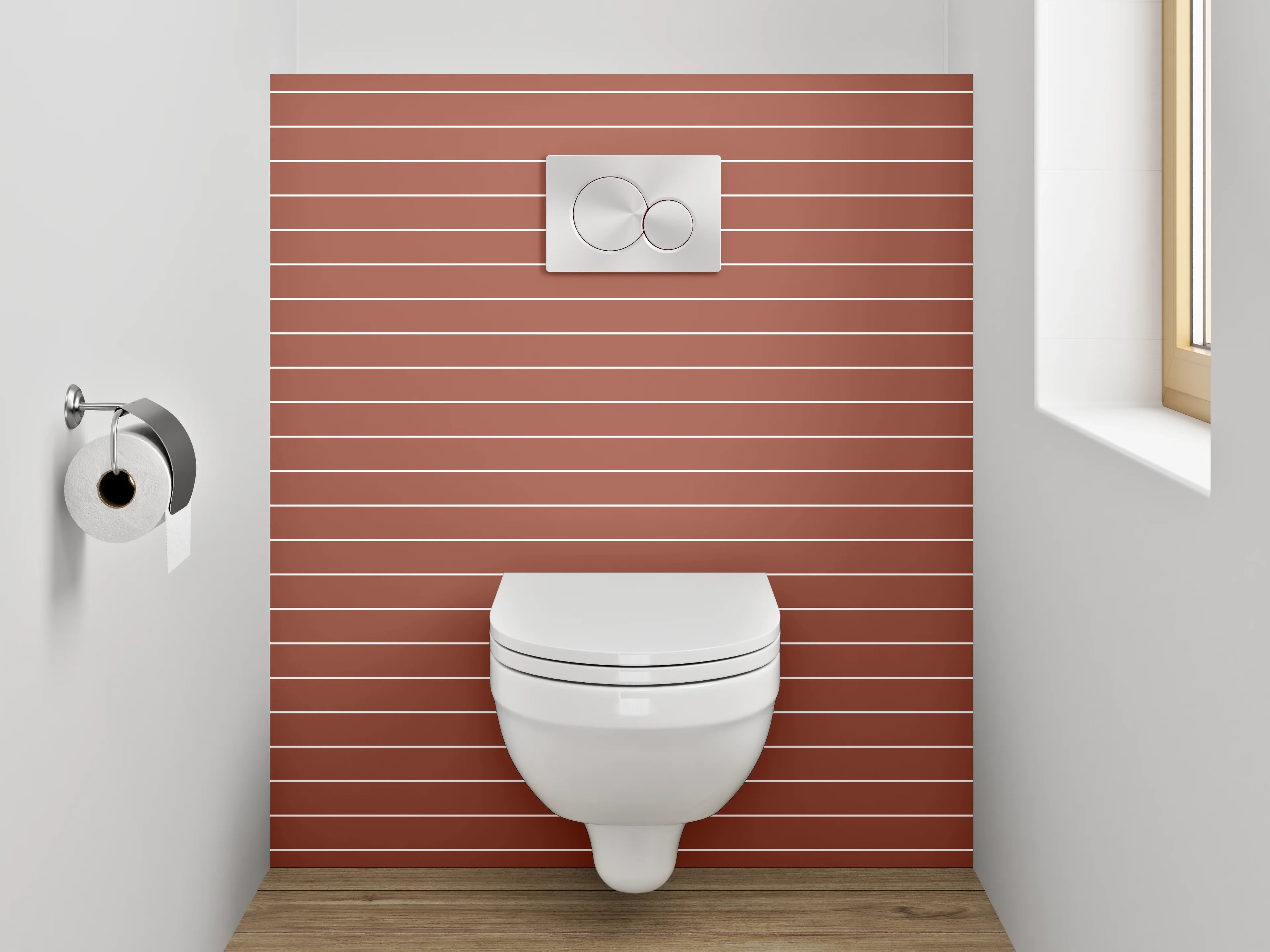 WC-Rückwand - Gestreiftes Retro-Muster in Terrakotta-Rot
