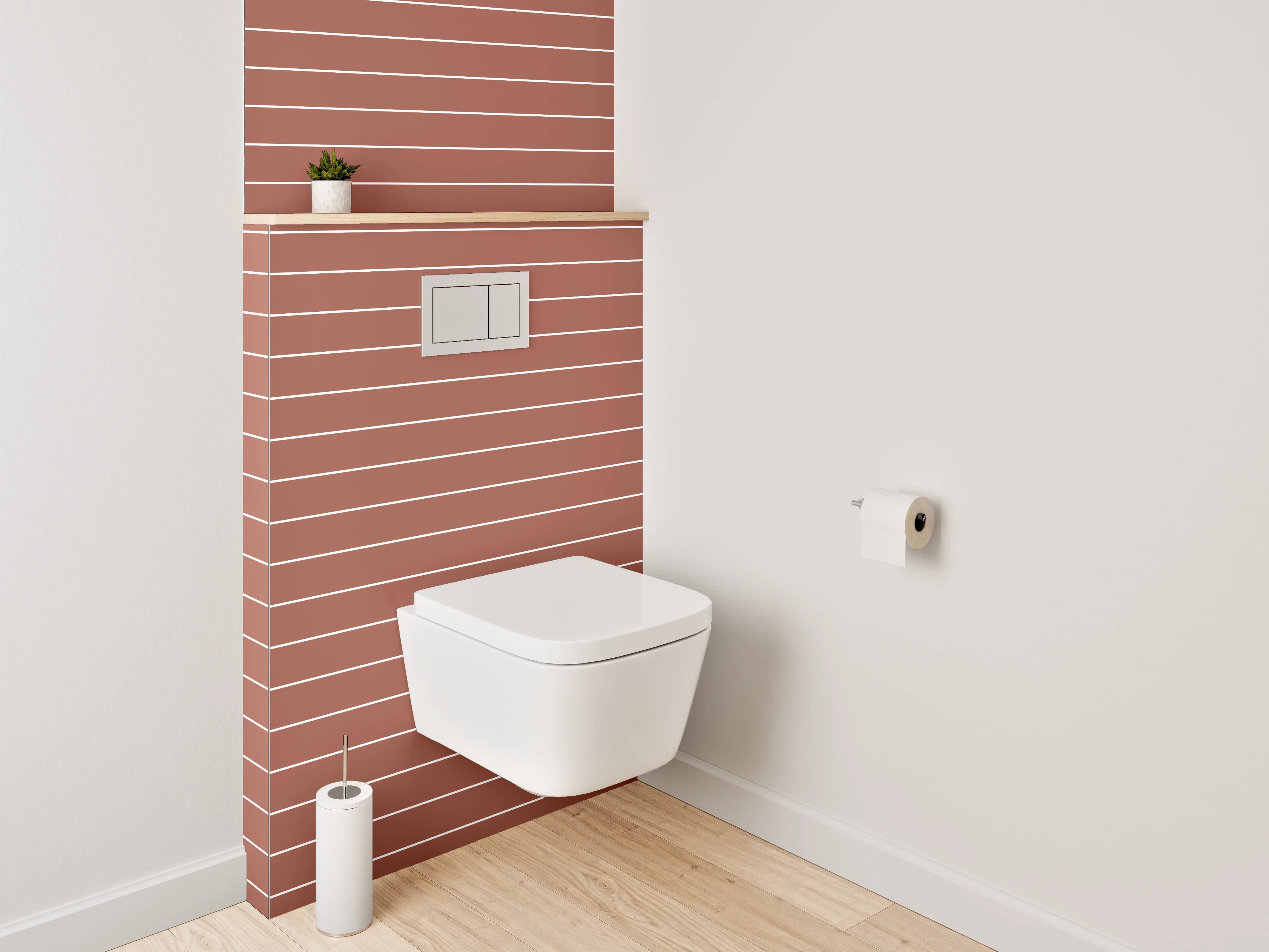 WC-Rückwand - Gestreiftes Retro-Muster in Terrakotta-Rot