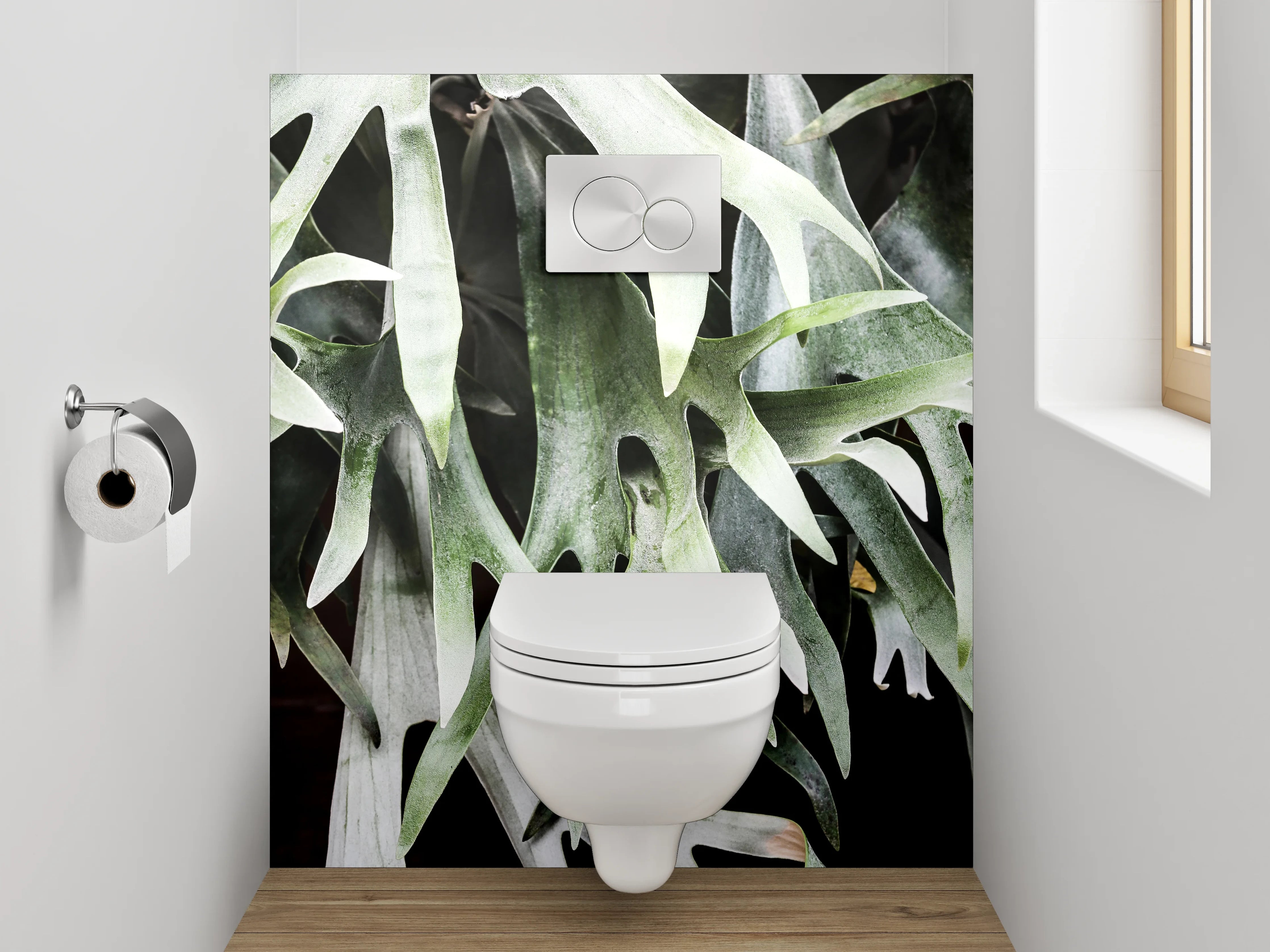 WC-Rückwand - Geweihfarn Naturfoto grün weiß