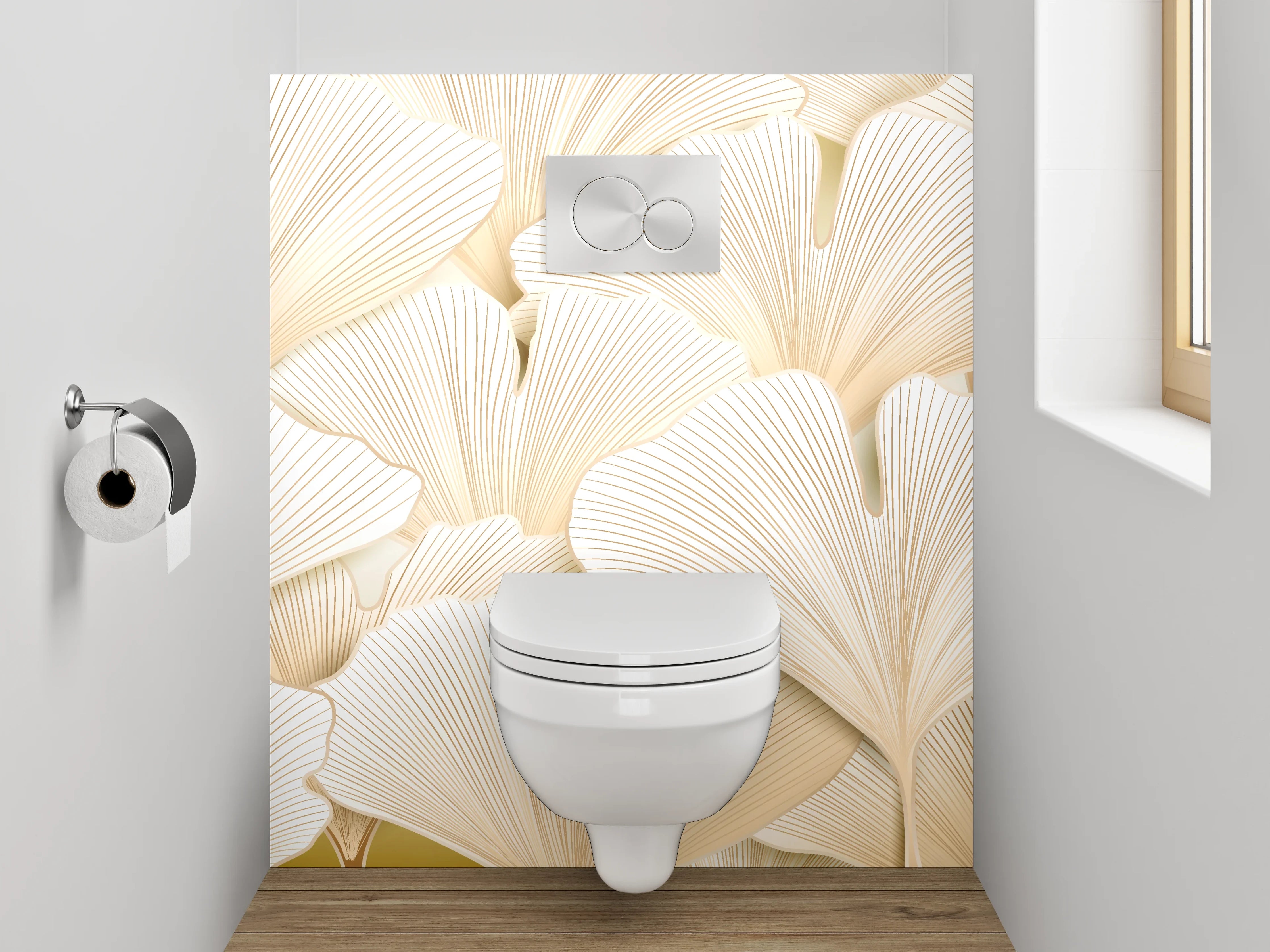 WC-Rückwand - Ginkgo Blätter Muster Beige