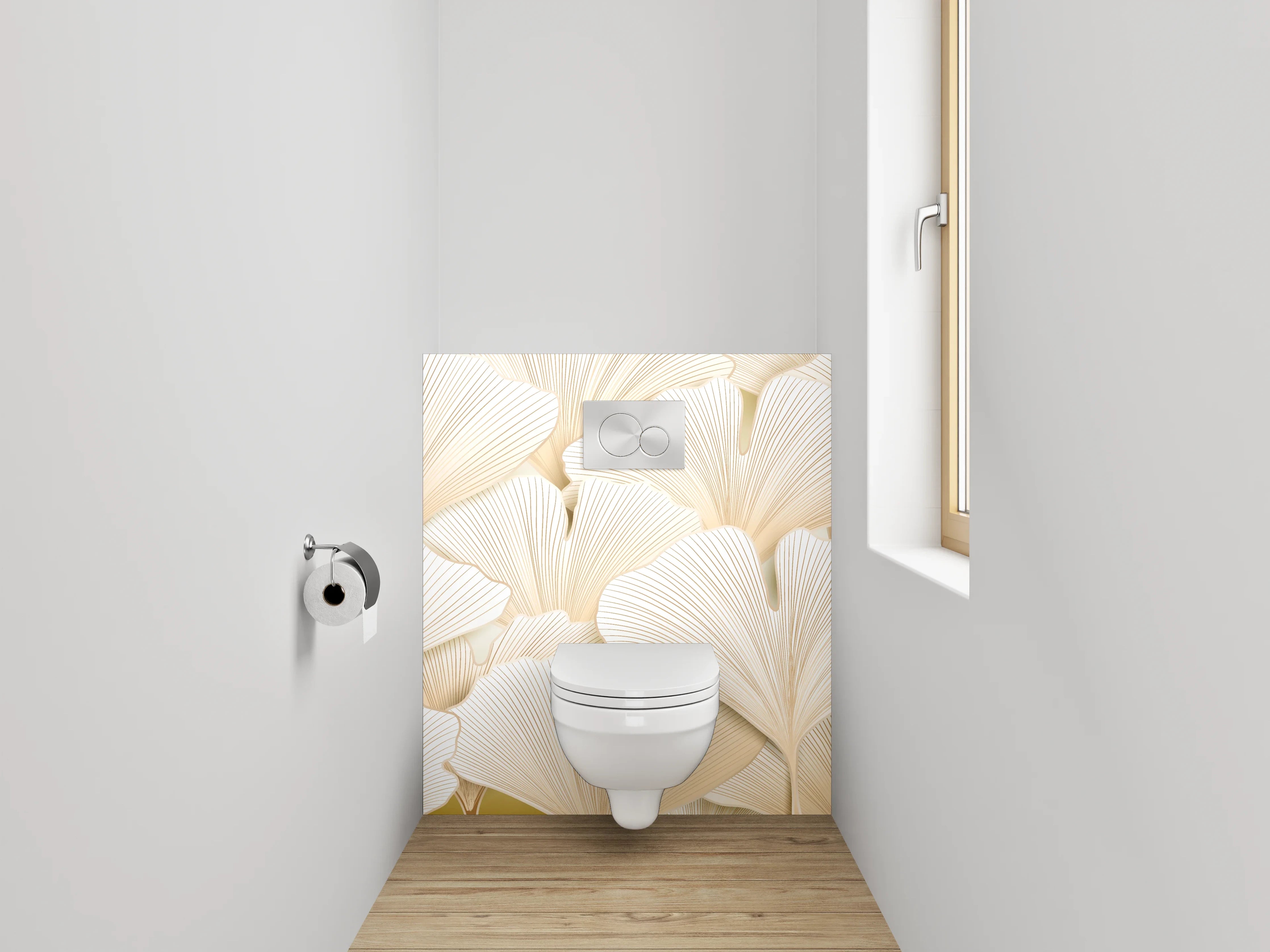 WC-Rückwand - Ginkgo Blätter Muster Beige