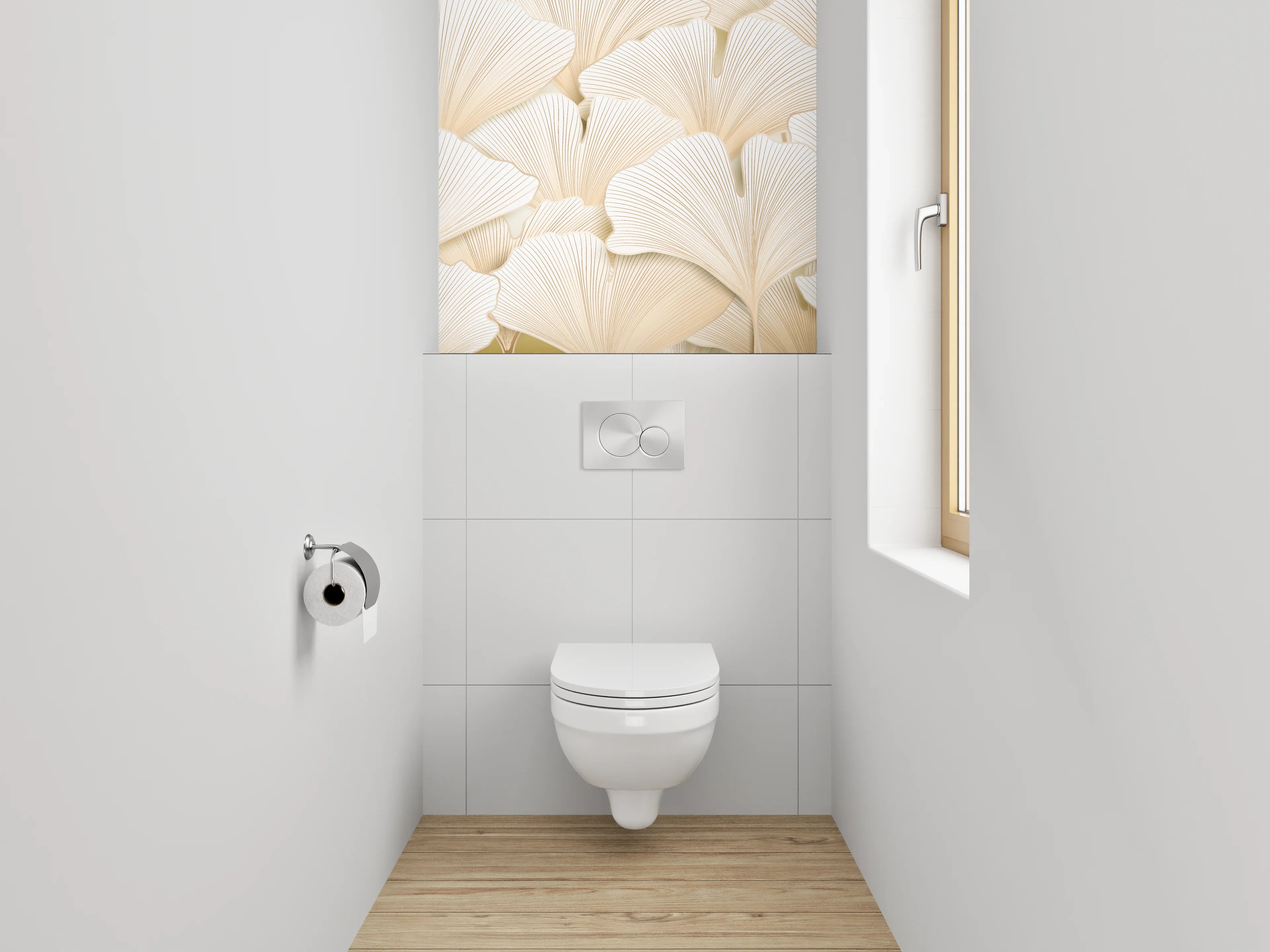 WC-Rückwand - Ginkgo Blätter Muster Beige