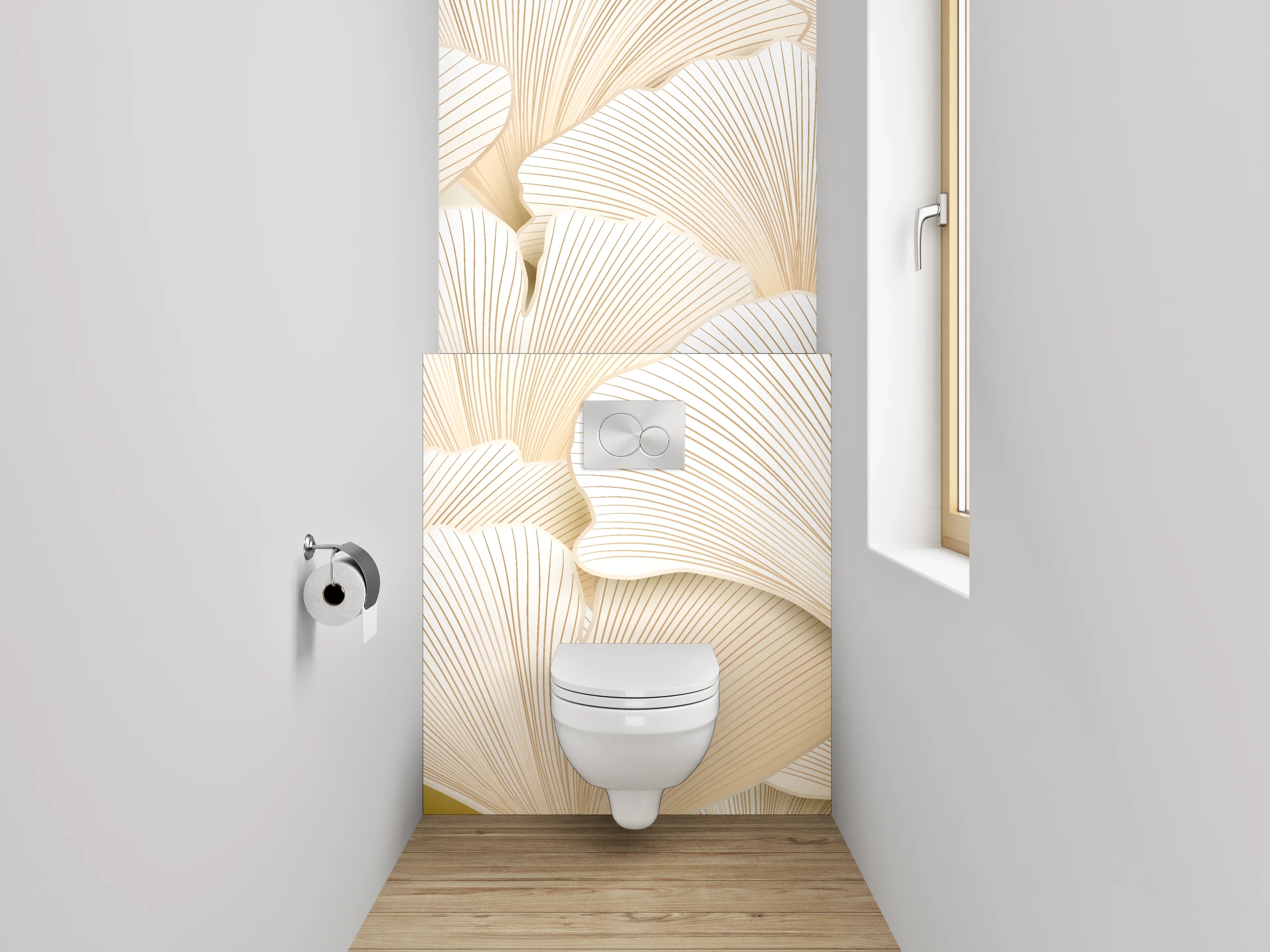 WC-Rückwand - Ginkgo Blätter Muster Beige