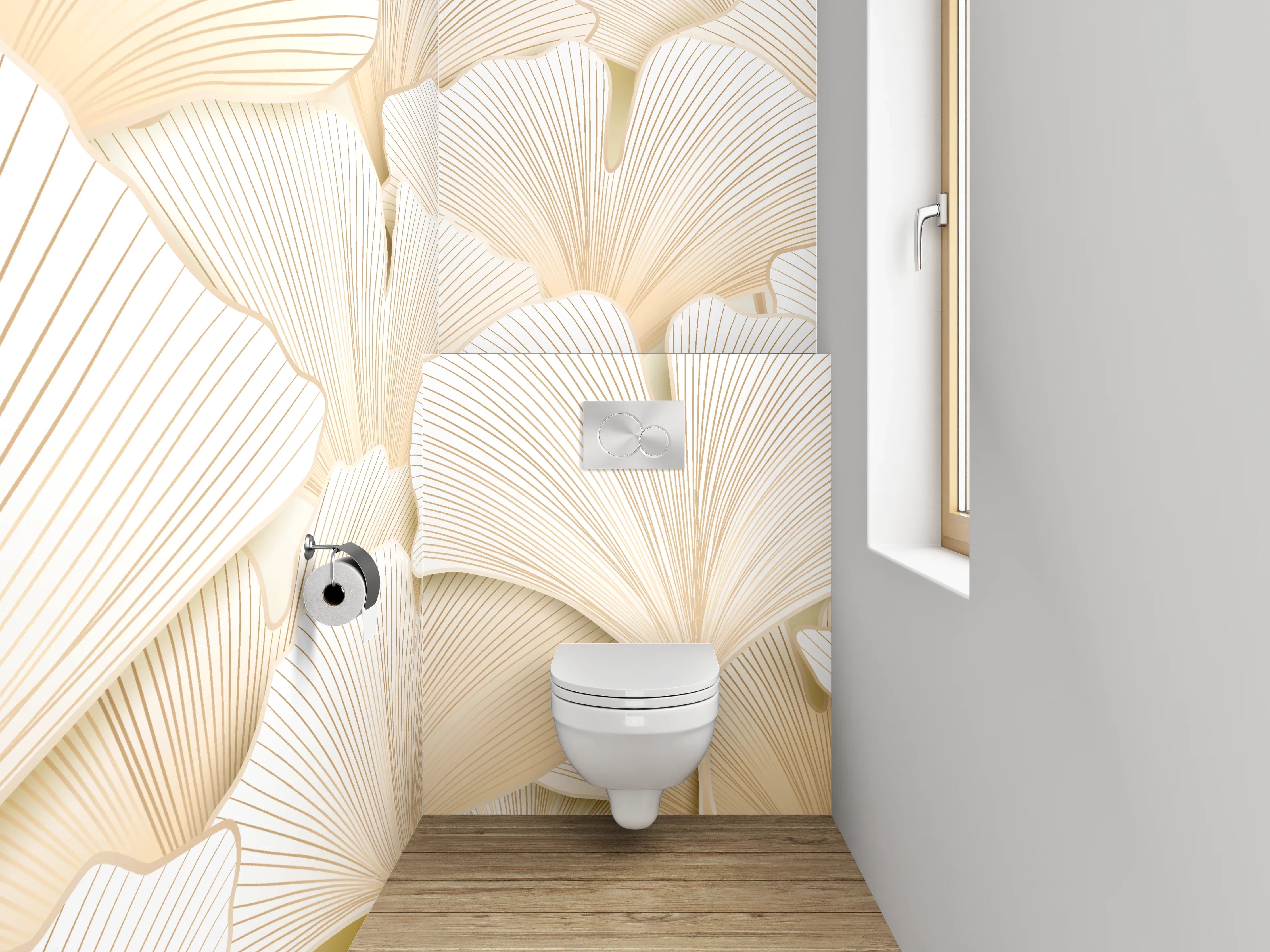 WC-Rückwand - Ginkgo Blätter Muster Beige